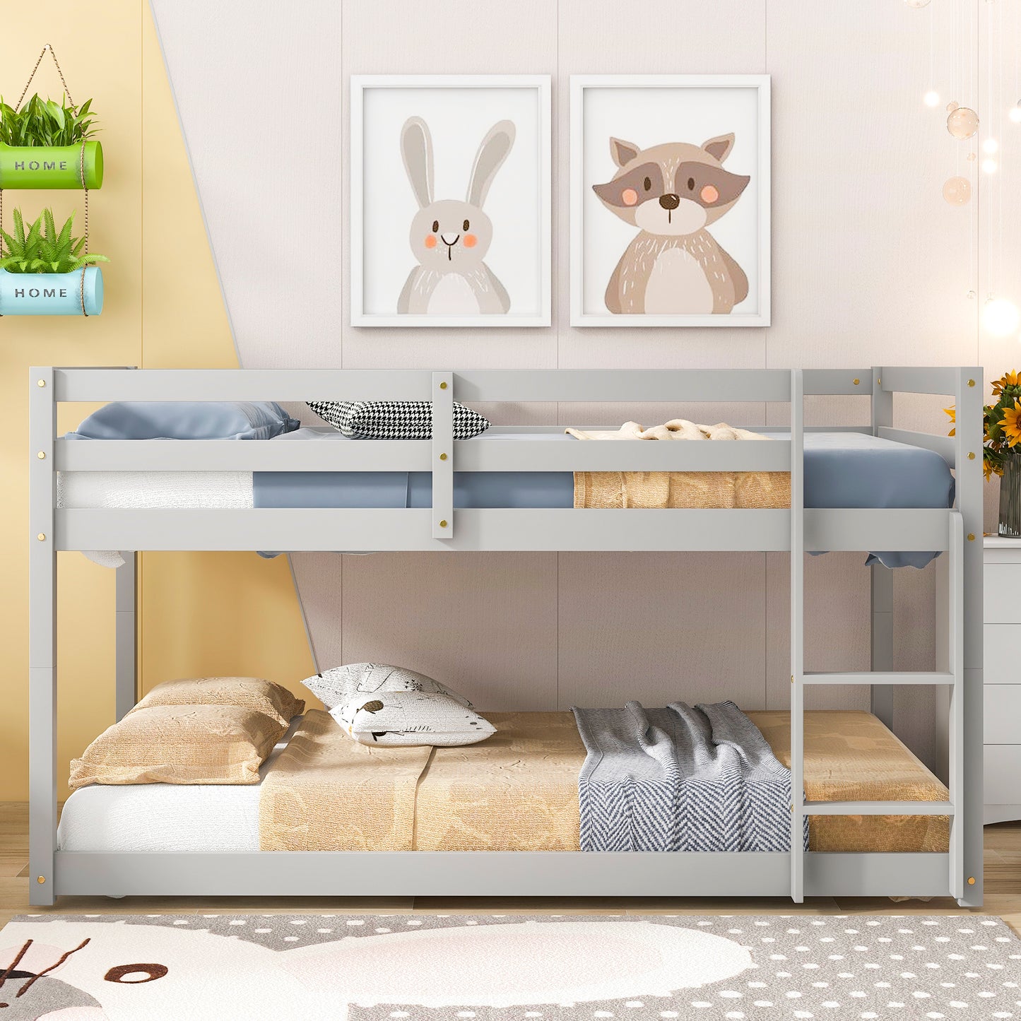 Twin over Twin Floor Bunk Bed,Grey(Old SKU:W50437208)