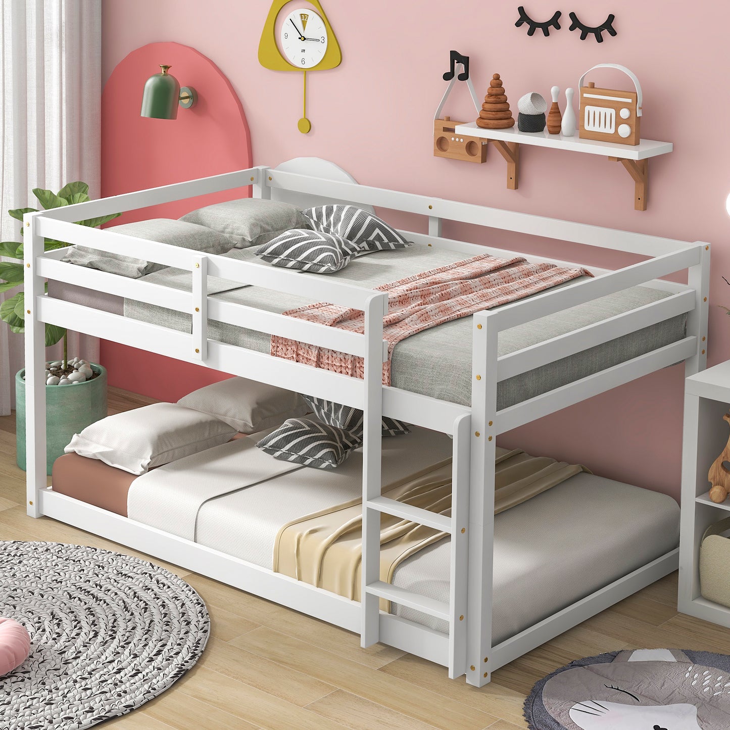 Twin over Twin Floor Bunk Bed, White(New SKU:W504P148538)