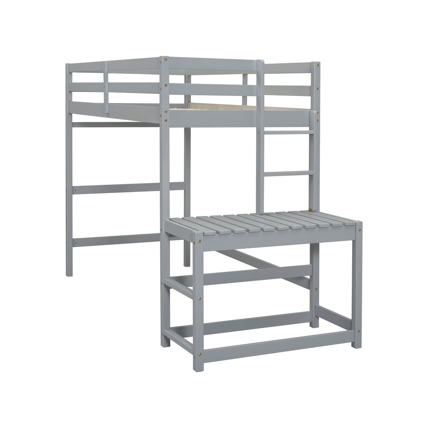 Twin High Loft Bed with Ladder landing Platform, Ladders, Guardrails,Grey