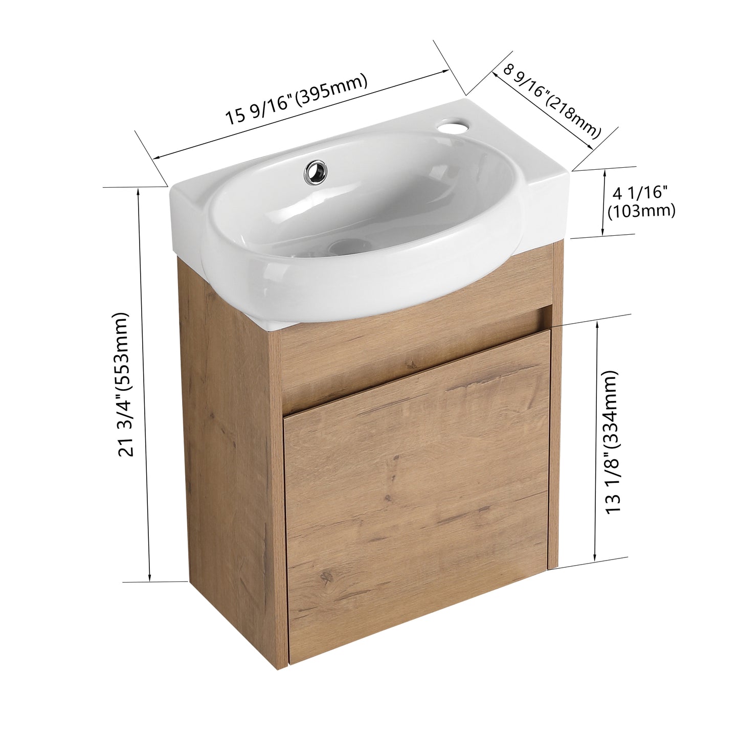 Soft Close Doors Bathroom Vanity With Sink,16 Inch  For Small Bathroom