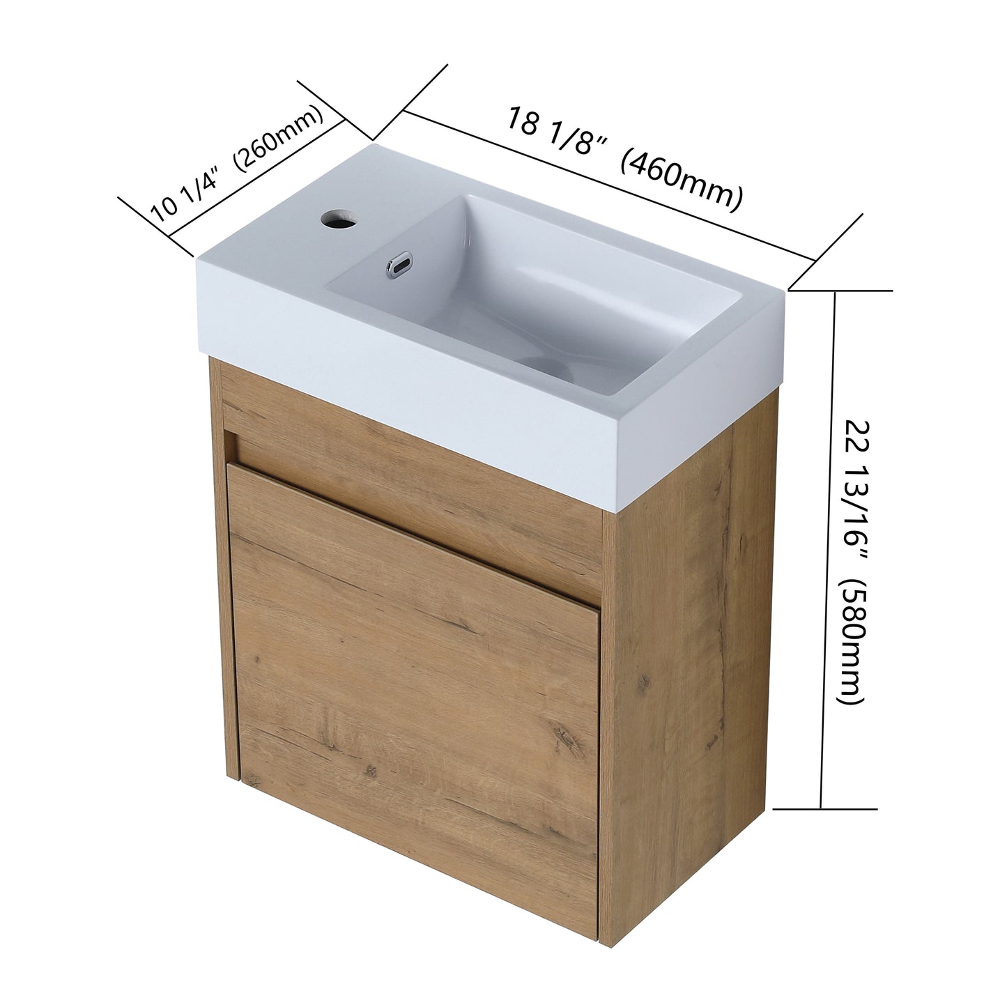 18'' Floating Wall-Mounted Bathroom Vanity with White Resin Sink & Soft-Close Cabinet Door