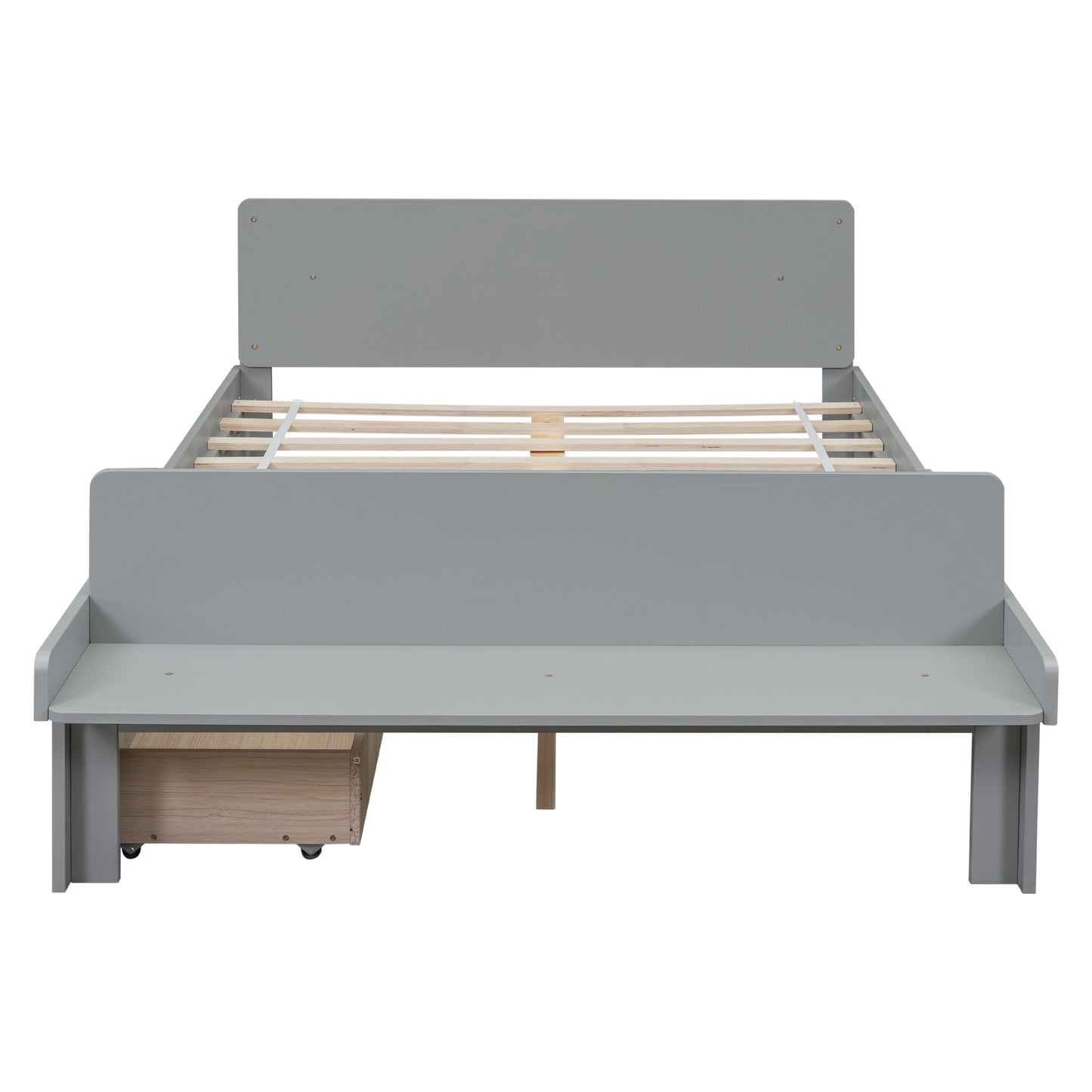 Full Bed with Footboard Bench,2 drawers,Grey