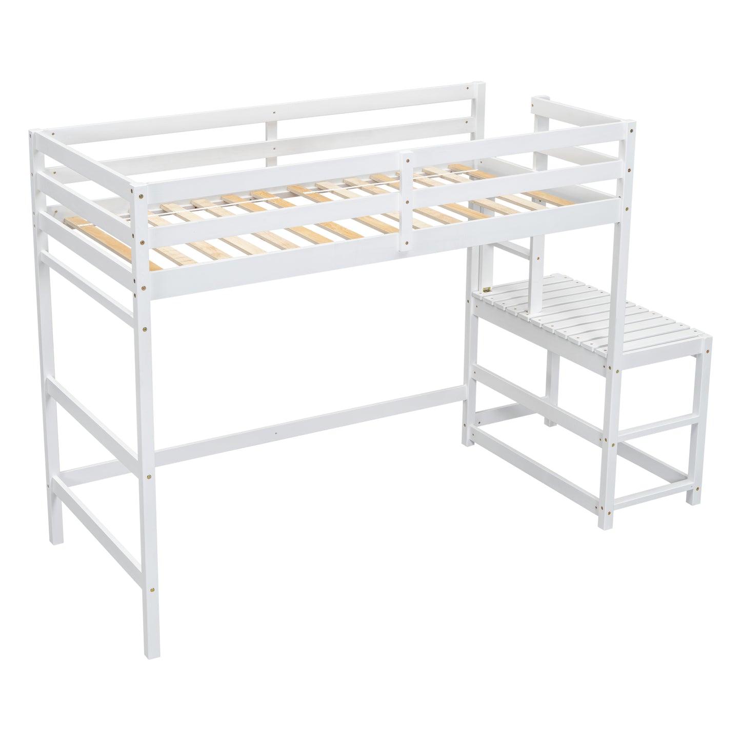 Twin High Loft Bed with Ladder landing Platform, Ladders, Guardrails,White