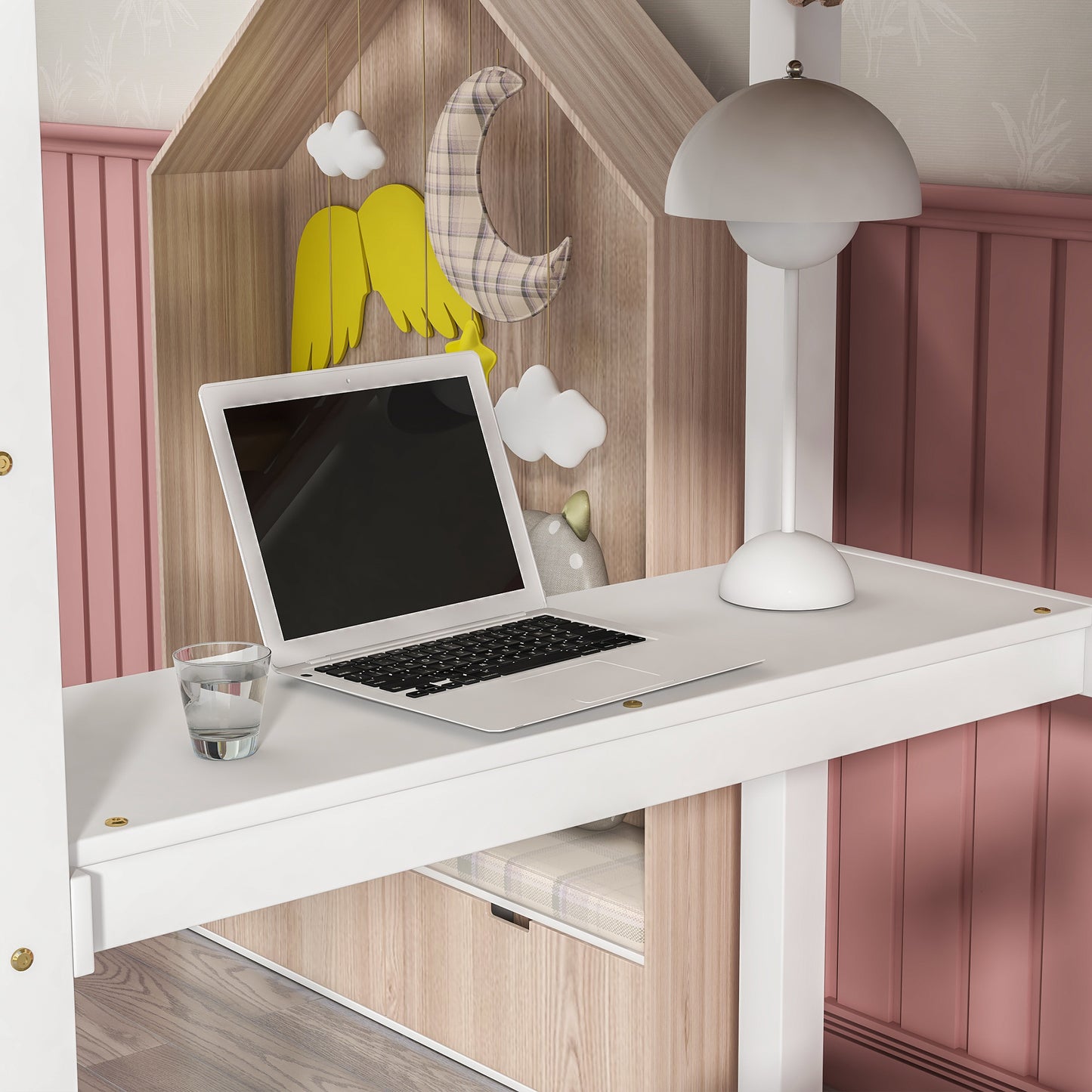 Twin Loft Bed with  built-in desk,White(Old SKU:W50450911)