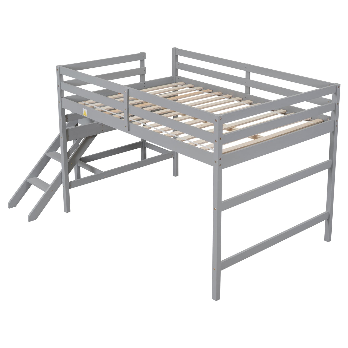 Full Loft Bed with Platform,ladder,Grey