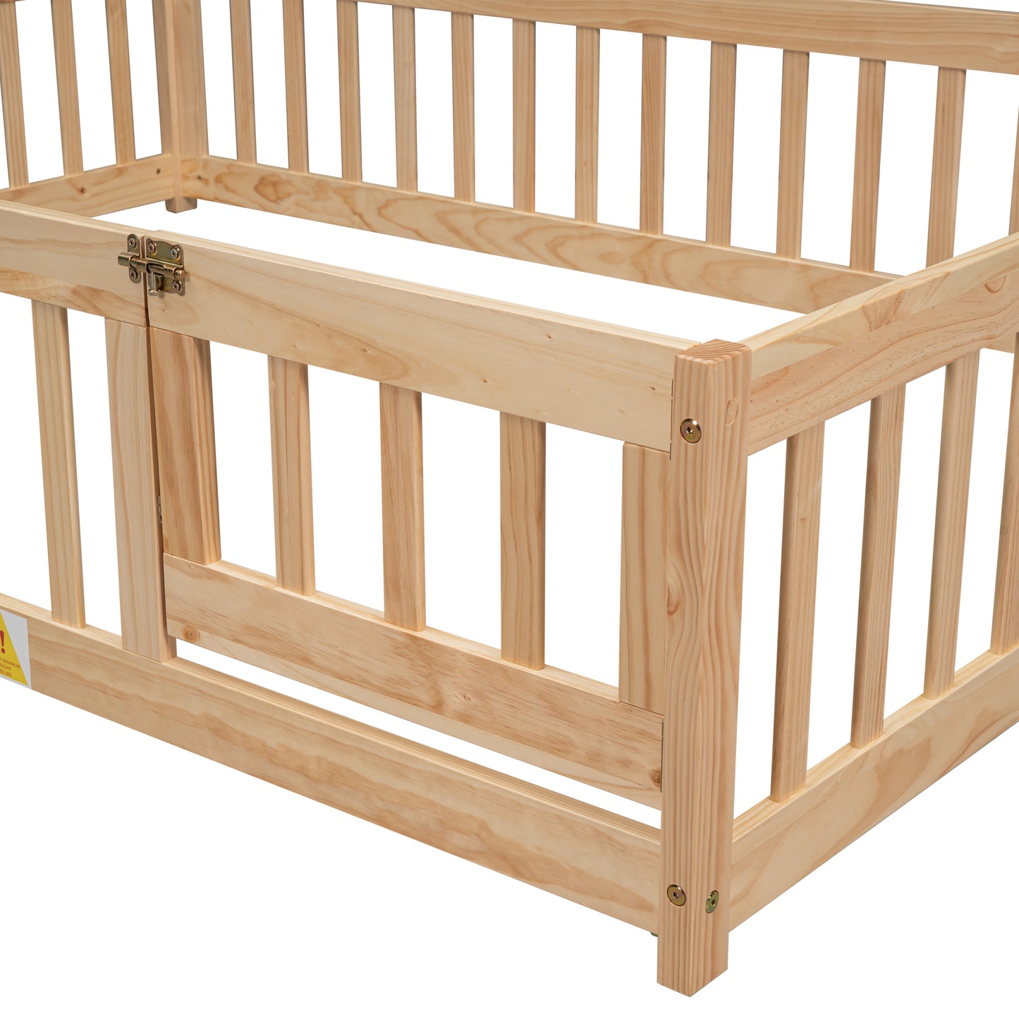 Full House-Shaped Headboard Floor Bed with Fence,Natural