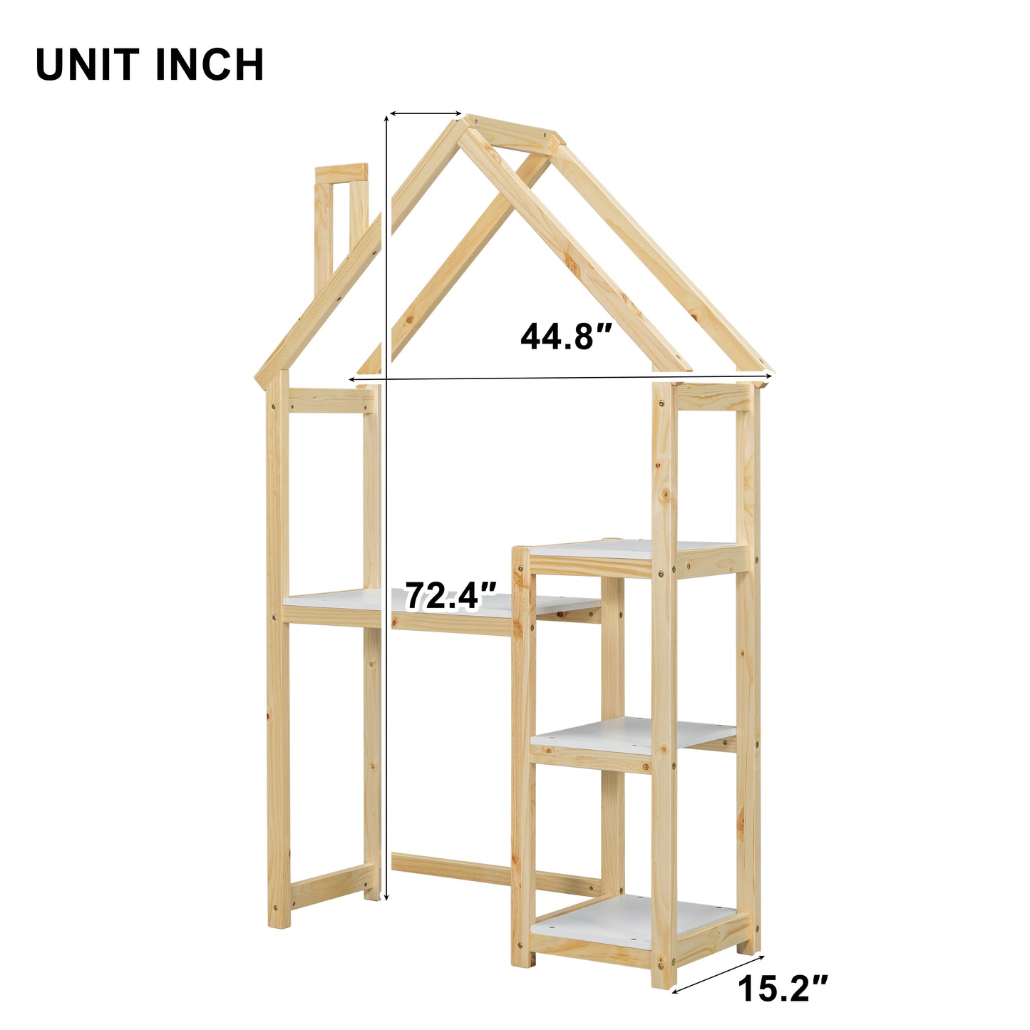 House-shaped Wooden writing Desk,Kids study Table,Bookshelf & Toy Storage,Natural