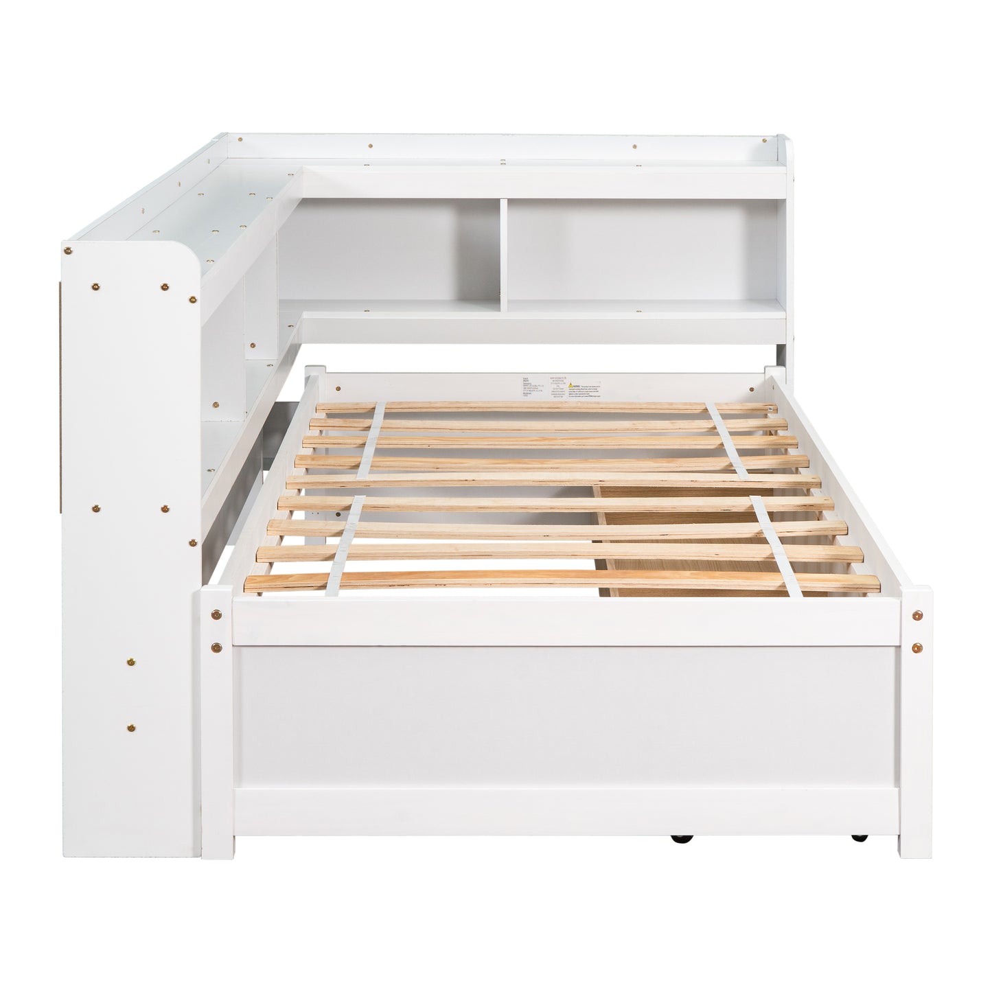 Twin Bed with L-shaped Bookcases,Drawers ,White