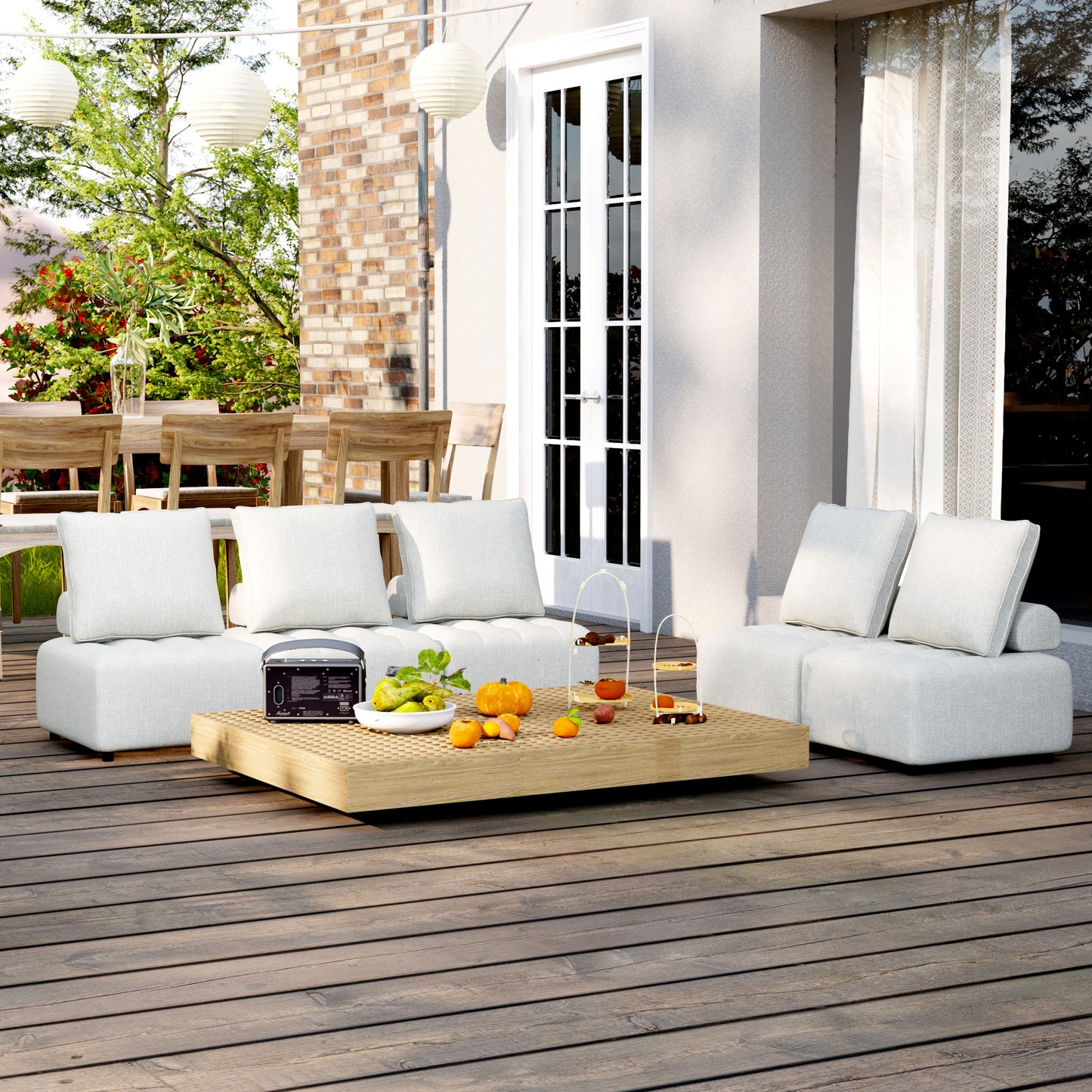 Outdoor Modular Sofa, with Aluminum Structure, Support Cushion and Back Cushion Cover-Removable, Fade-resistant, Waterproof Sofa Cover Included,Beige (The rate : Based on a single piece )/5Unit