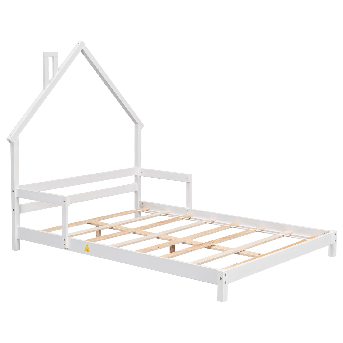 Full House-Shaped Headboard Bed with Handrails ,slats ,White