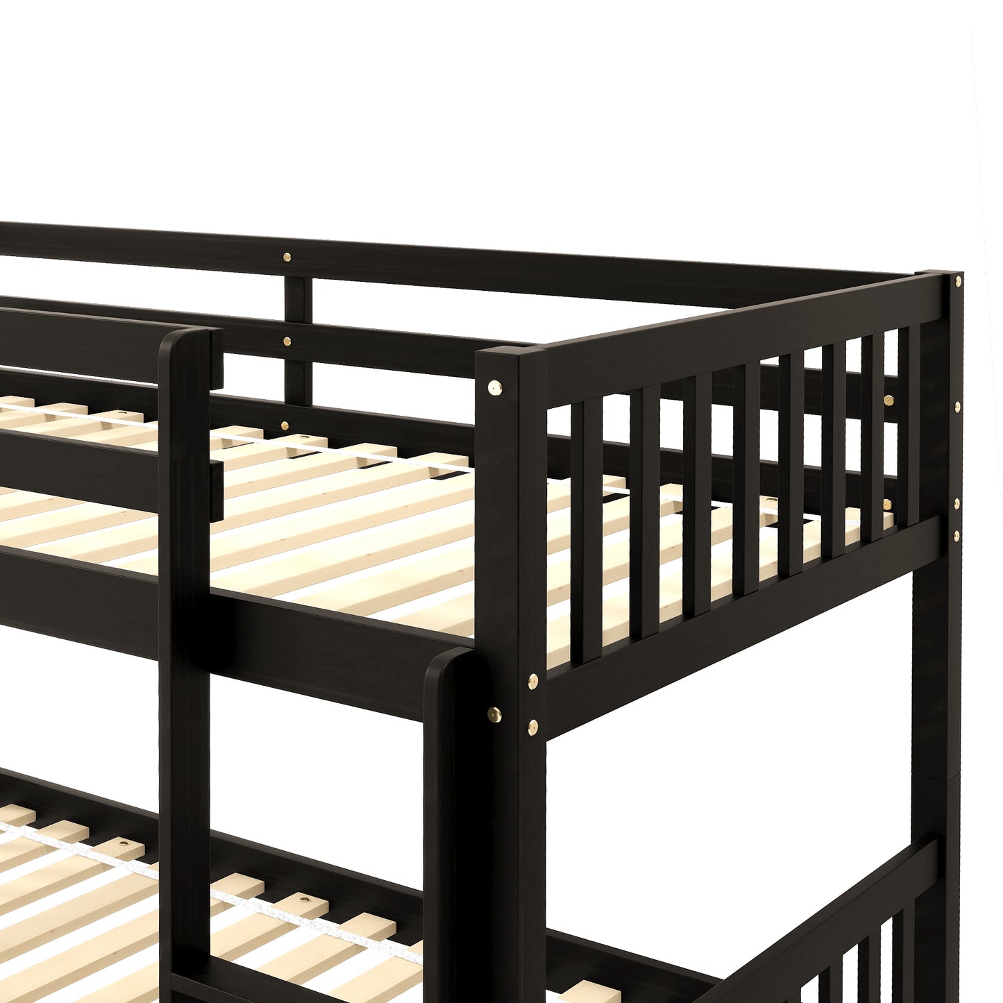 Twin Over Twin Bunk Beds with Trundle, Solid Wood Trundle Bed Frame with Safety Rail and Ladder, Kids/Teens Bedroom, Guest Room Furniture, Can Be converted into 2 Beds,Espresso