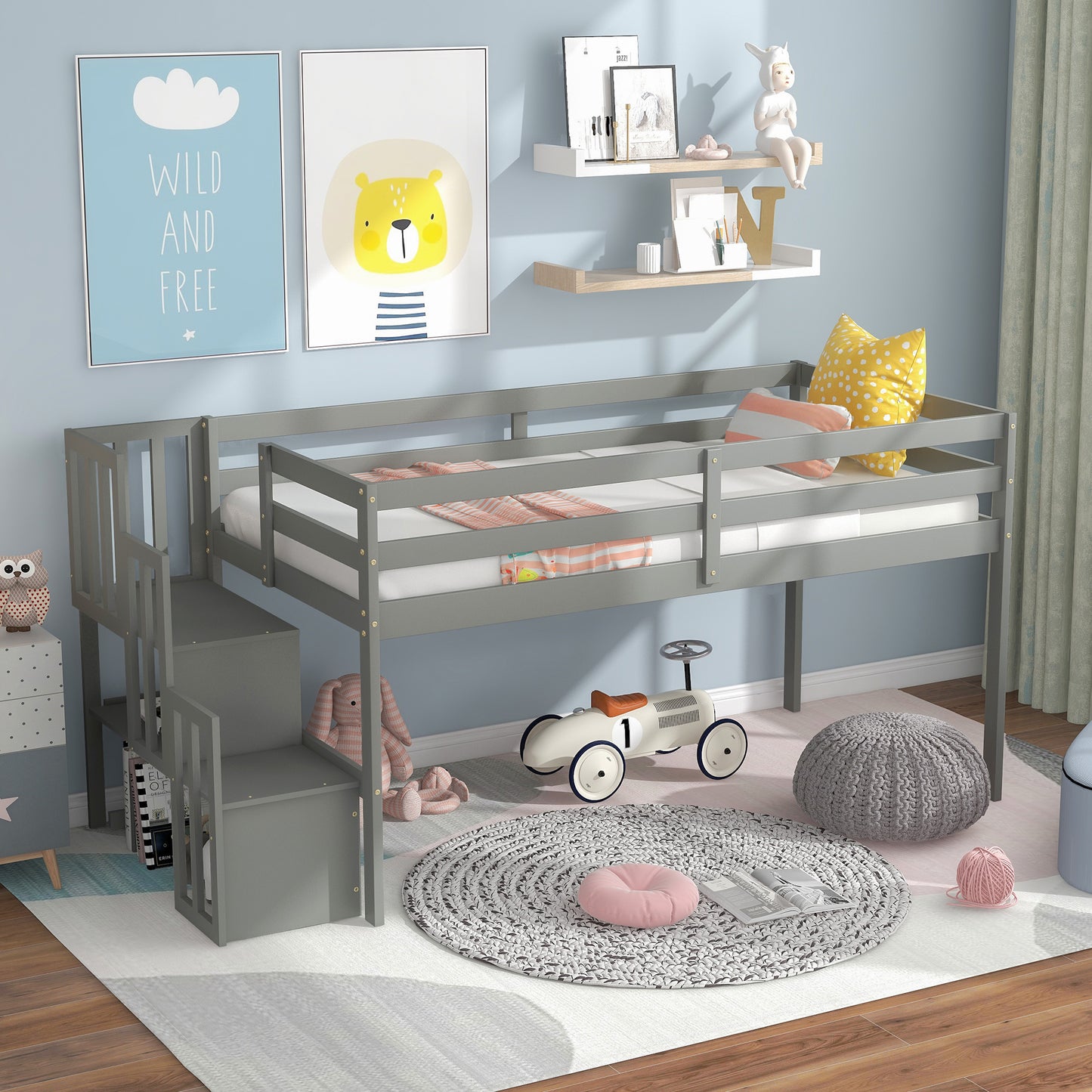 Loft bed with staircase , Grey