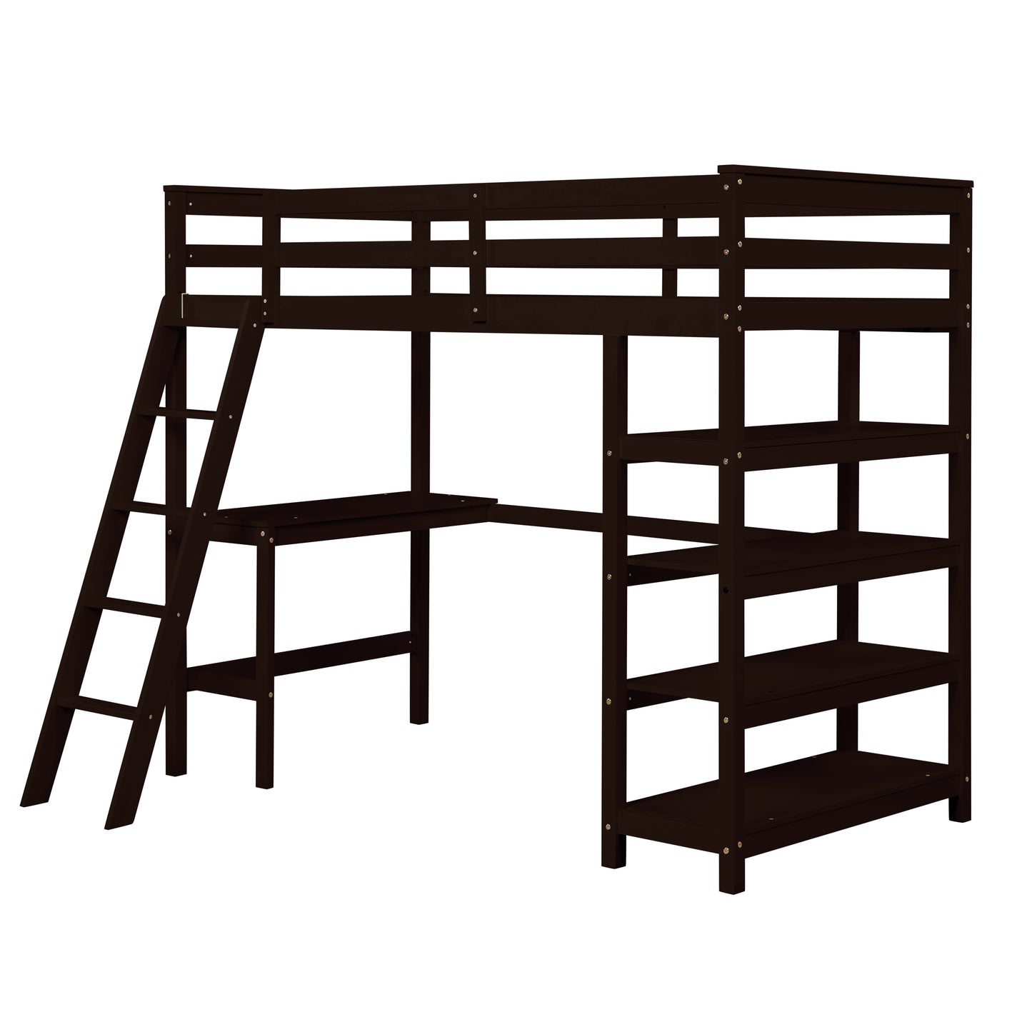 Twin Loft Bed with desk,ladder,shelves , Espresso