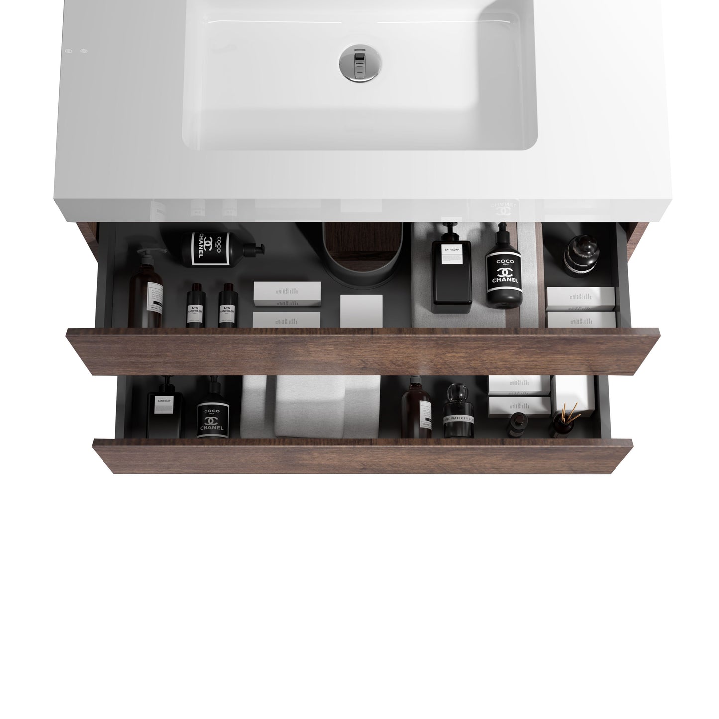 Alice 24" Walnut Bathroom Vanity with Sink, Large Storage Wall Mounted Floating Bathroom Vanity for Modern Bathroom, One-Piece White Sink Basin without Drain and Faucet, Pre-assembled