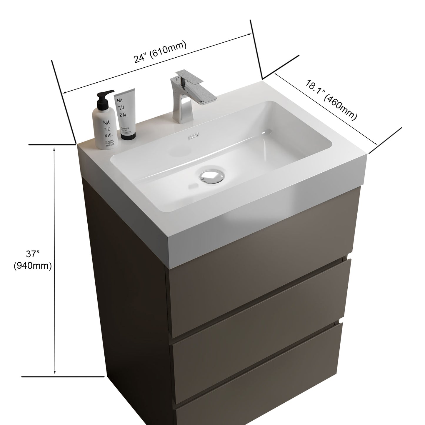 Alice 24" Gray Bathroom Vanity with Sink, Large Storage Freestanding Bathroom Vanity for Modern Bathroom, One-Piece White Sink Basin without Drain and Faucet, Pre-assembled