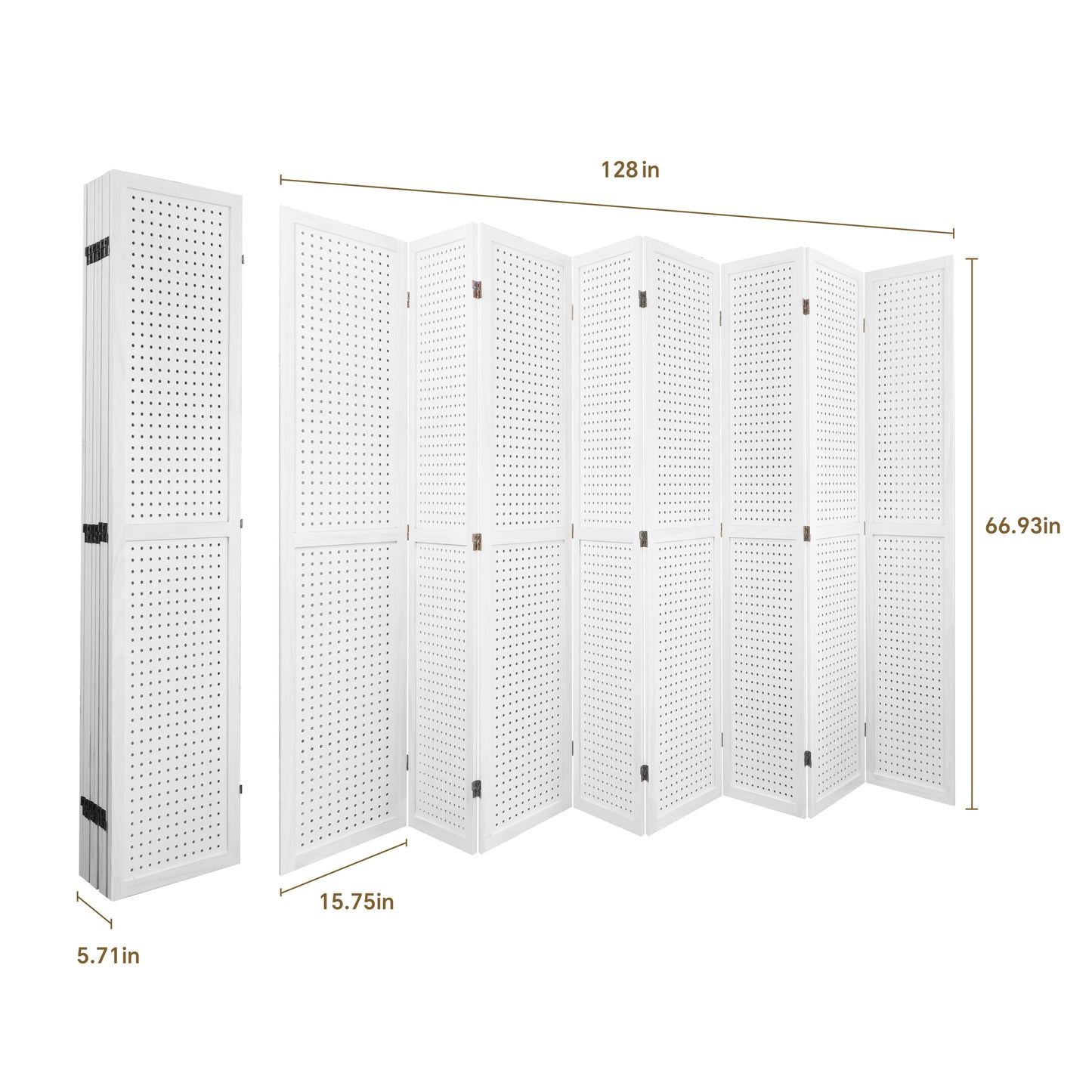 8 Panel Room Divider, 5.6Ft Pegboard Display Wooden Room Divider Folding Privacy Screen Room Divider Freestanding Peg Board Display for Trade Show Craft Show Home Wall Organizer,Elegant White