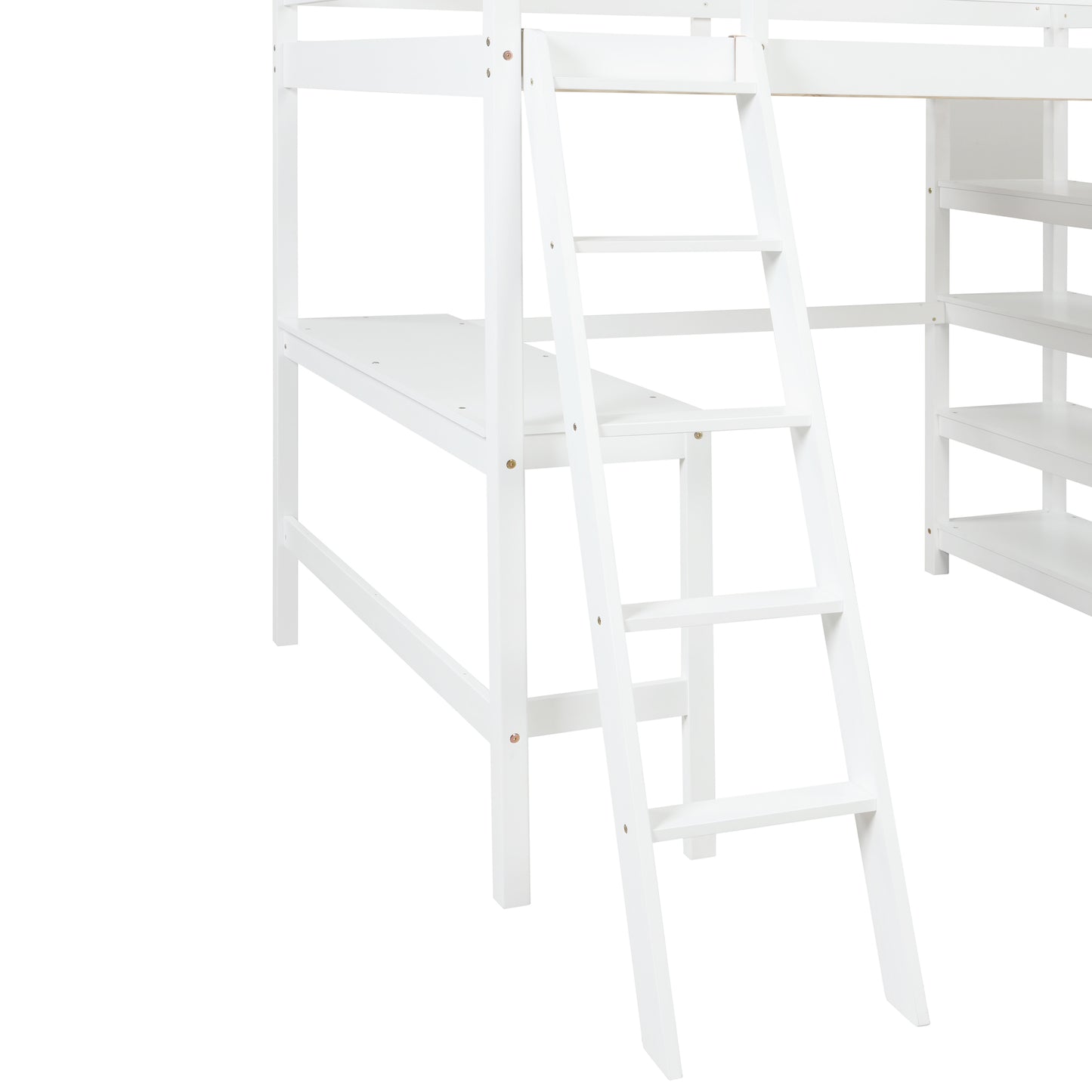 Loft Bed Full with desk,ladder,shelves , White