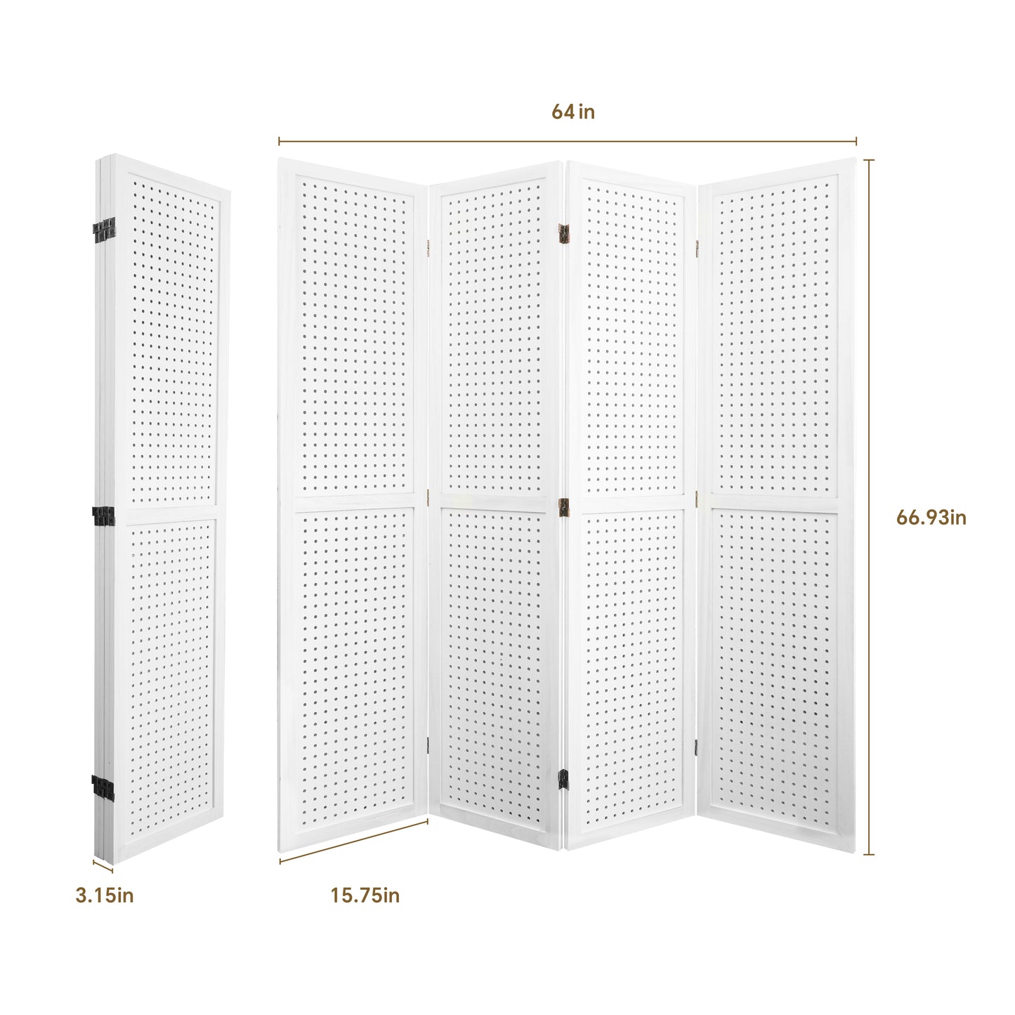 4 Panel Room Divider, 5.6Ft Pegboard Display Wooden Room Divider Folding Privacy Screen Room Divider Freestanding Peg Board Display for Trade Show Craft Show Home Wall Organizer, Elegant White