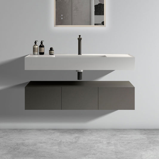 U064-Flora48W-102 Floating Bathroom Sink with Storage Cabinet, Space Gray Wall-mounted Basin with Cabinet with 3 Soft Close Doors