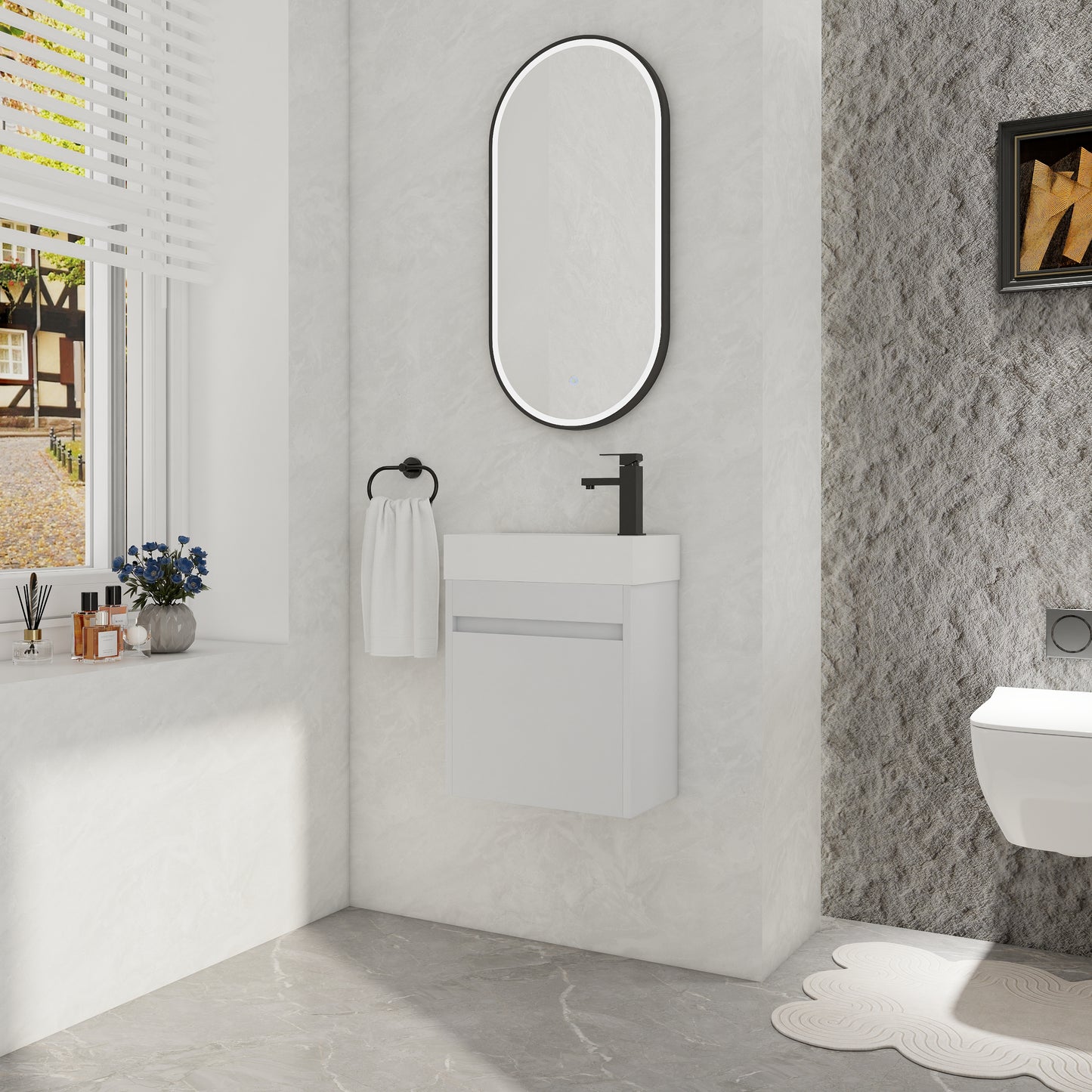 18'' Floating Wall-Mounted Bathroom Vanity with White Resin Sink & Soft-Close Cabinet Door