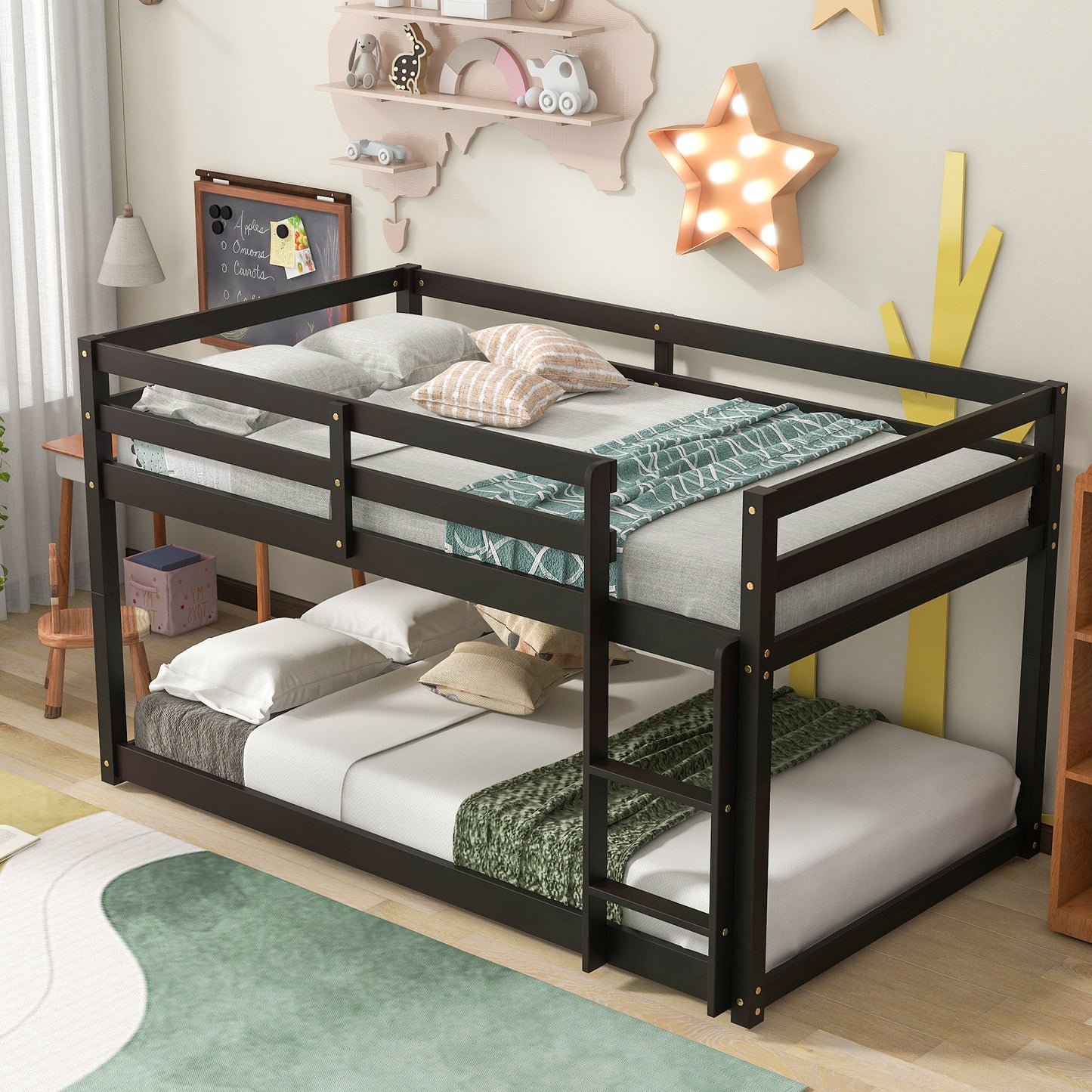 Twin over Twin Floor Bunk Bed,Espresso(Old SKU:W50437211)