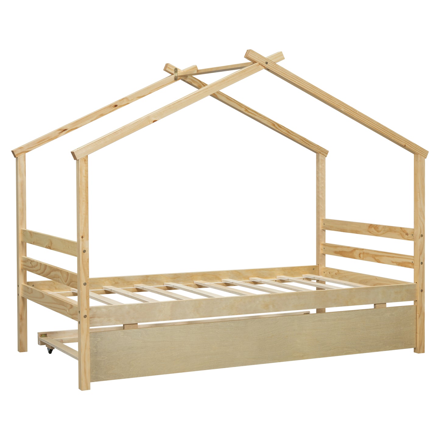 Twin Size  House-shaped Bed with Trundle,Natural