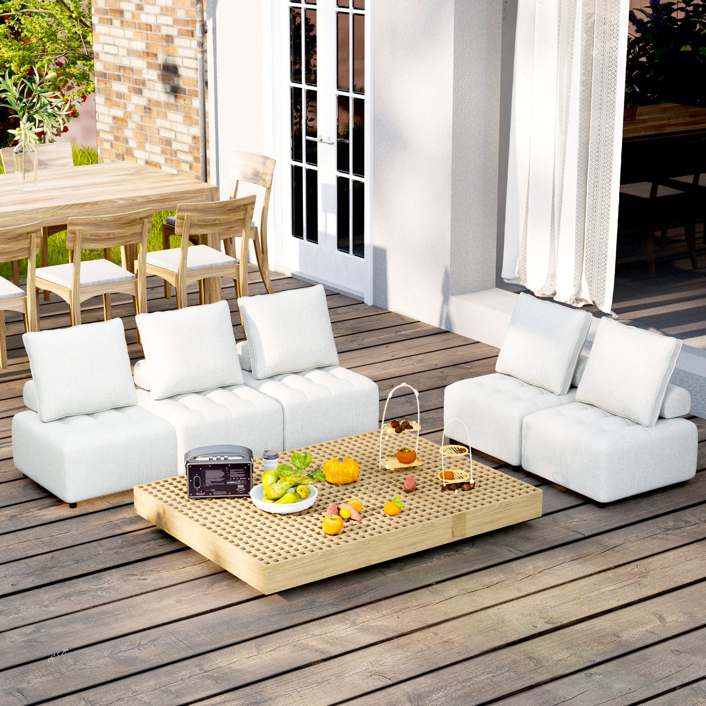 Outdoor Modular Sofa, with Aluminum Structure, Support Cushion and Back Cushion Cover-Removable, Fade-resistant, Waterproof Sofa Cover Included,Beige (The rate : Based on a single piece )/5Unit