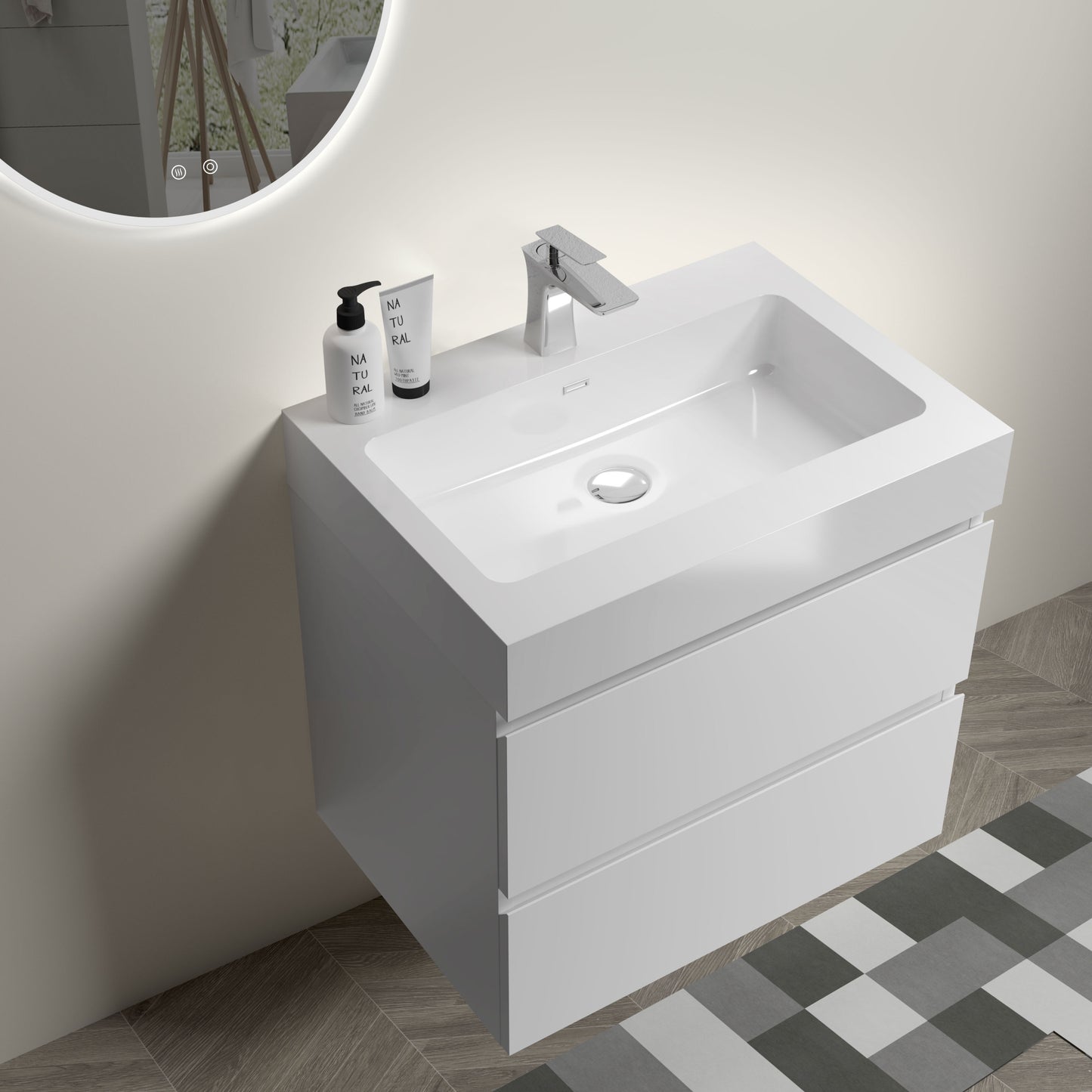 U005-Alice24-201 Alice 24" White Bathroom Vanity with Sink, Large Storage Wall Mounted Floating Bathroom Vanity for Modern Bathroom, One-Piece Sink Basin without Drain and Faucet, Pre-assembled