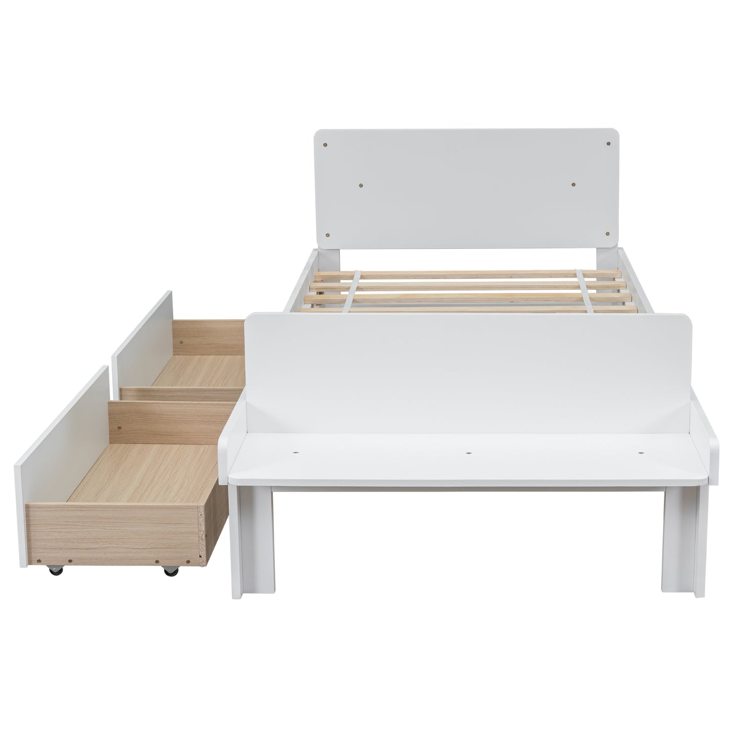 Twin Bed with Footboard Bench,2 drawers,White