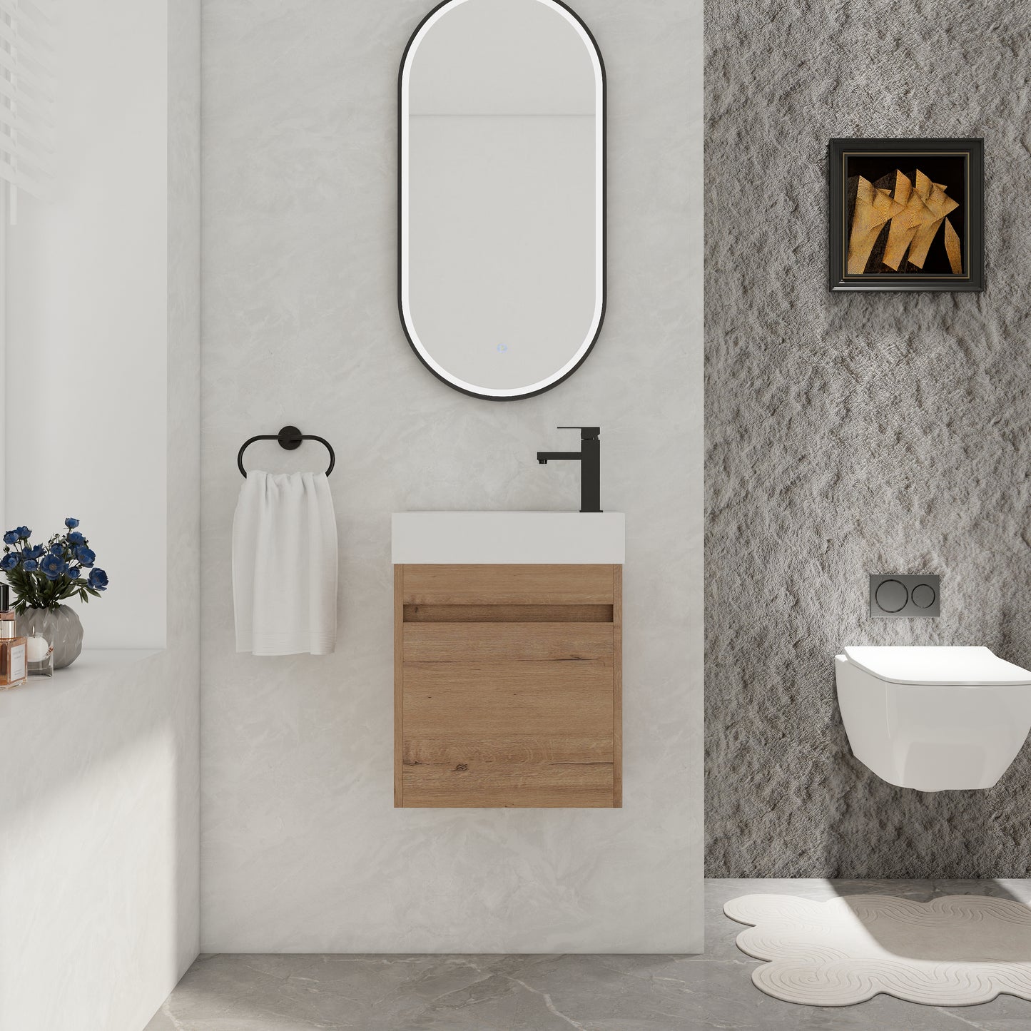 18'' Floating Wall-Mounted Bathroom Vanity with White Resin Sink & Soft-Close Cabinet Door