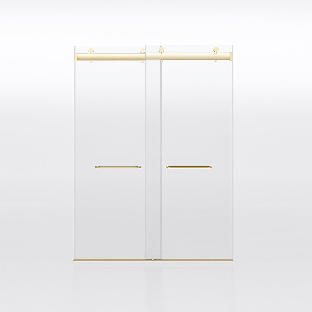 Frameless Sliding Glass Shower Doors 60" Width x 76"Height with 3/8"(10mm) Clear Tempered Glass, Brushed Gold