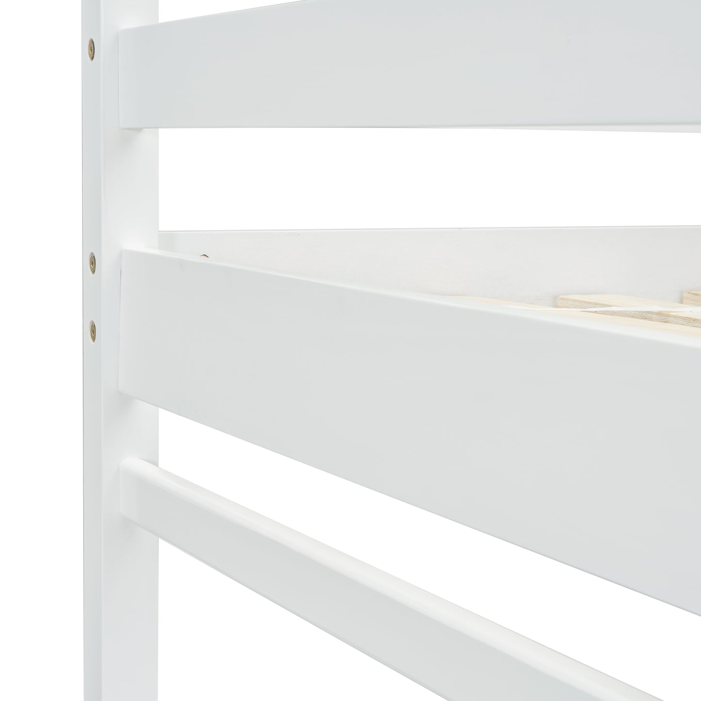 Full Loft Bed with Built-in Desk, Ladder Platform, Ladders, Guardrails,White