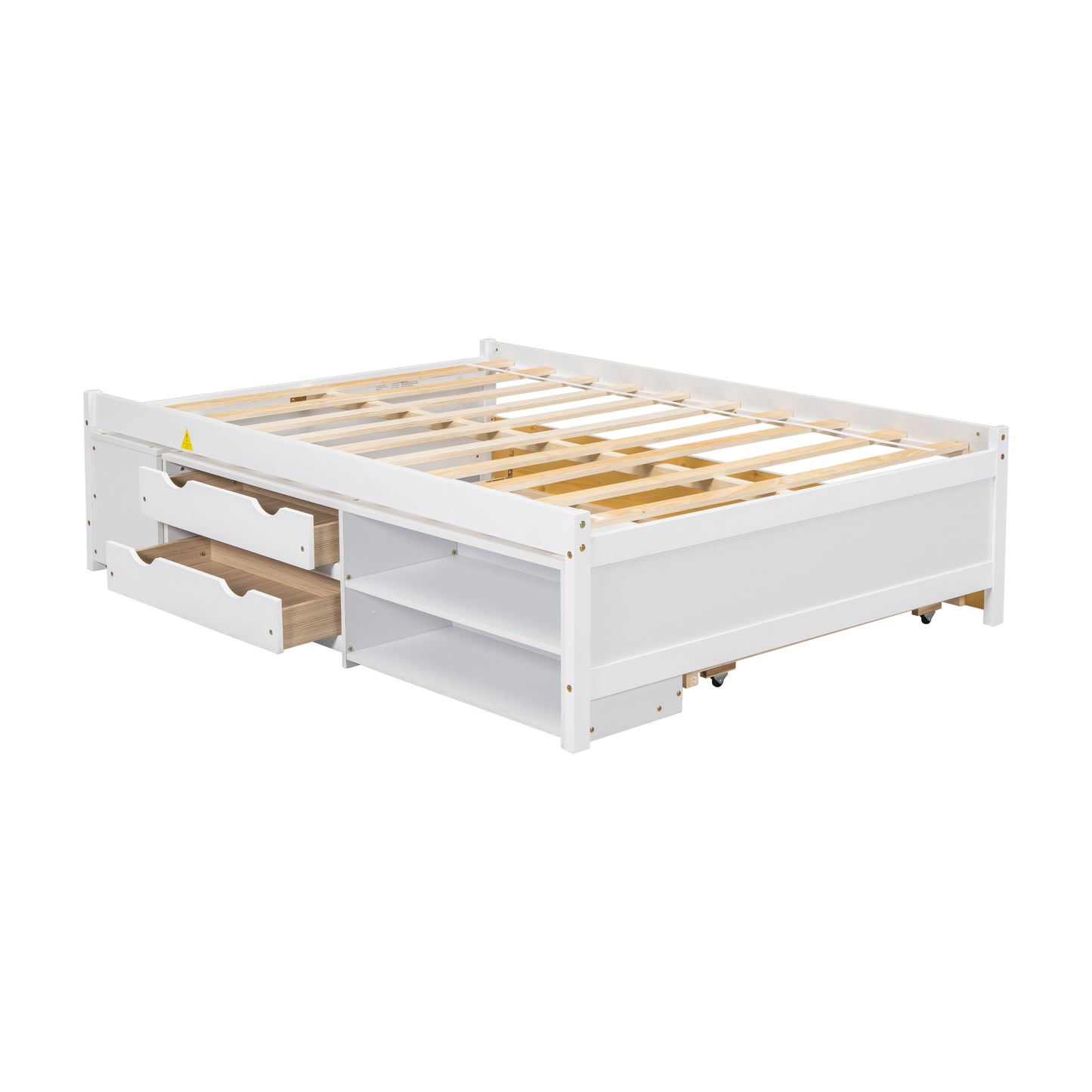 Versatile Full Bed with Trundle,Under bed Storage Box and Nightstand .White