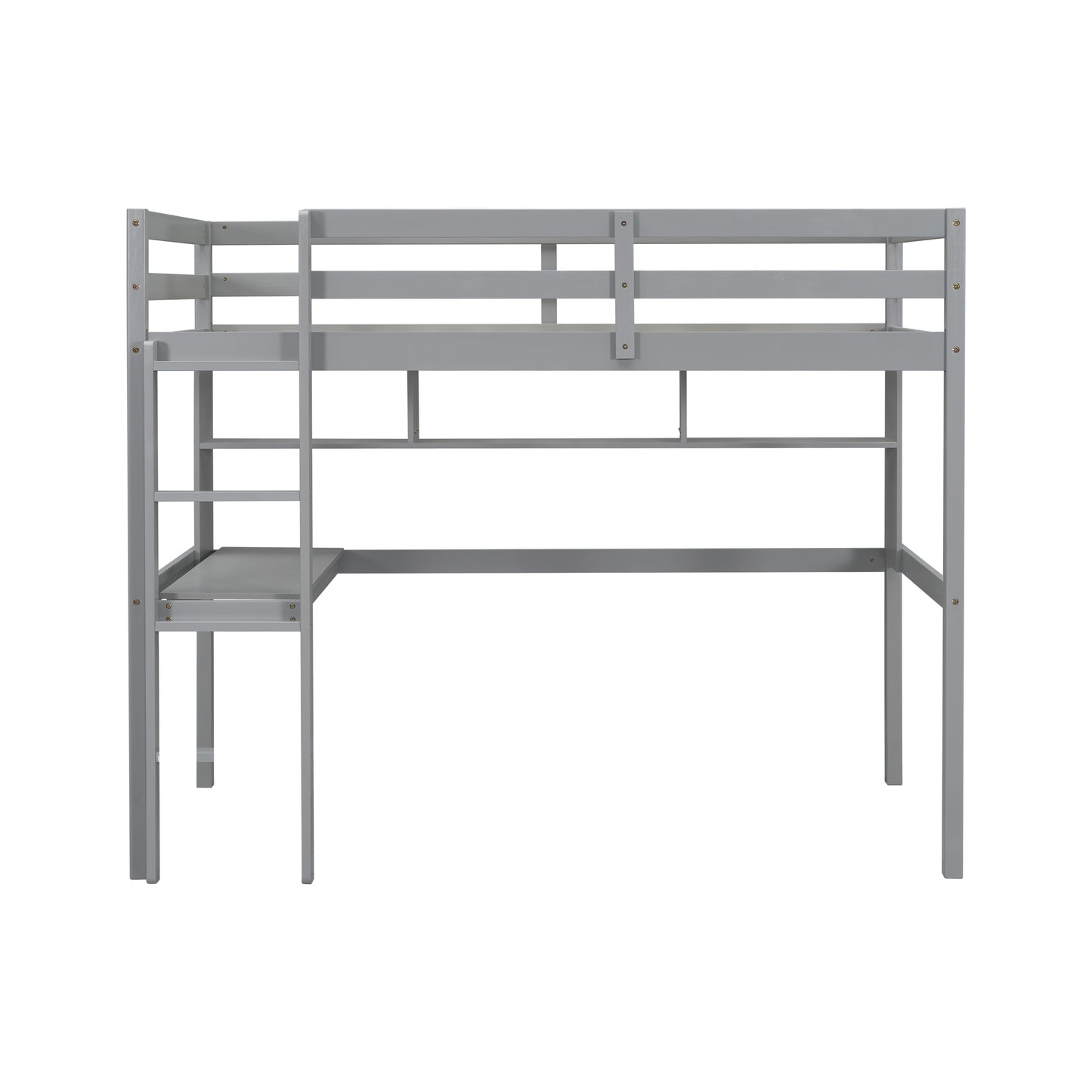 Twin Loft Bed with built-in desk and bookcase of three compartments, Guardrails and Ladder,Grey