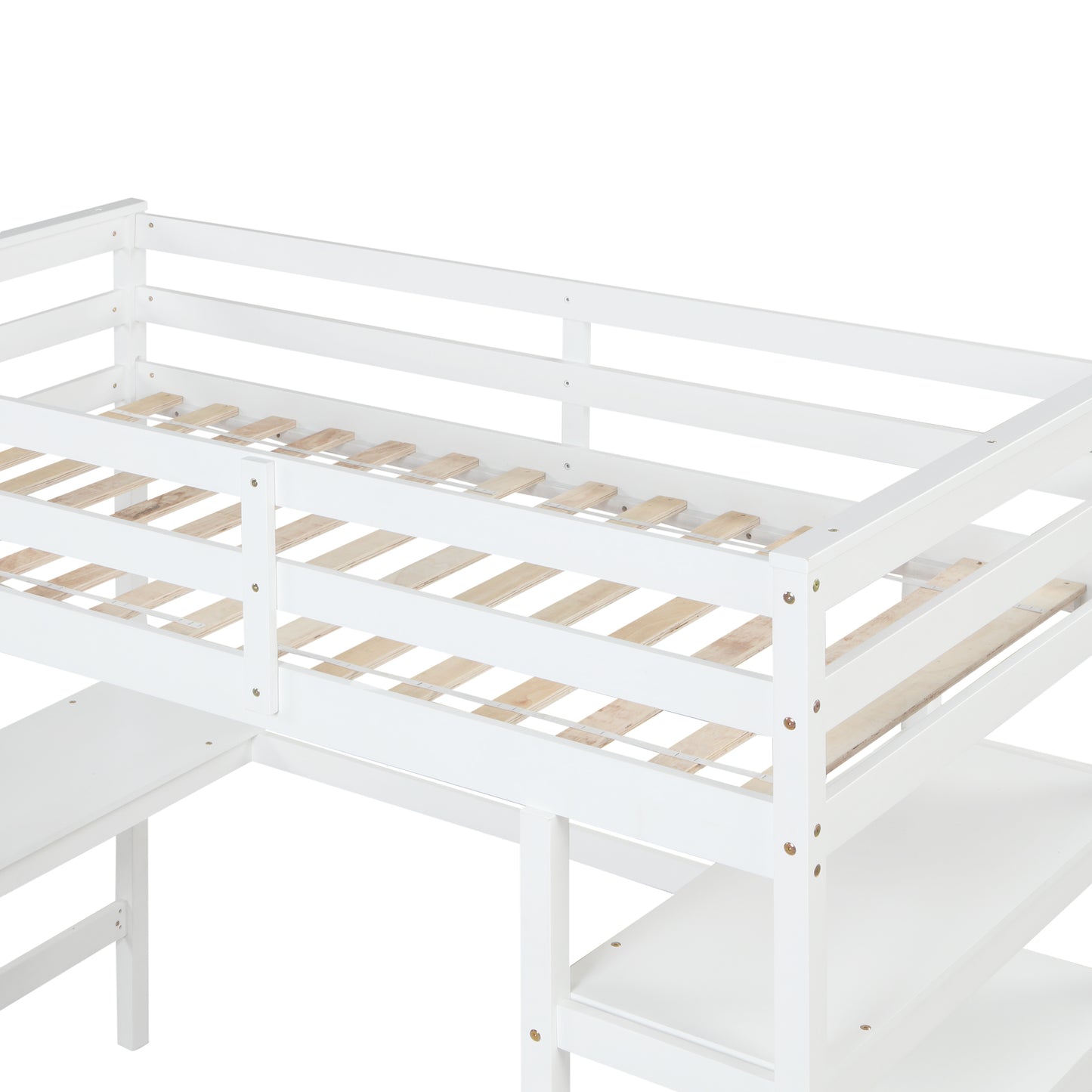 Twin Loft Bed with desk,ladder,shelves , White