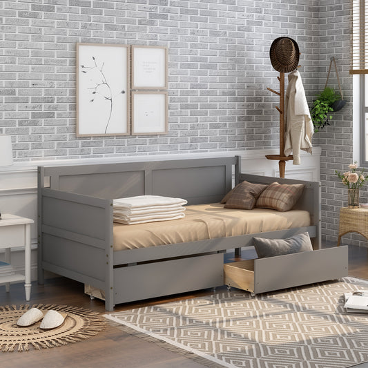 Daybed with two drawers, Twin size Sofa Bed,Storage Drawers for Bedroom,Living Room ,Grey(New SKU:W504P149044)