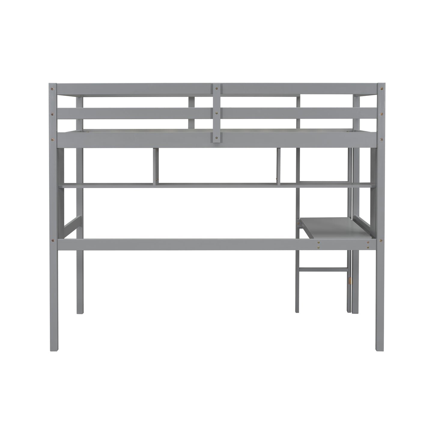 Twin Loft Bed with built-in desk and bookcase of three compartments, Guardrails and Ladder,Grey