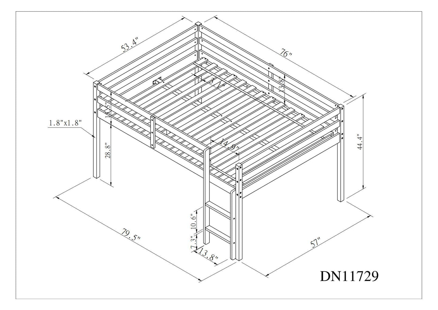 Full Loft Bed,Grey