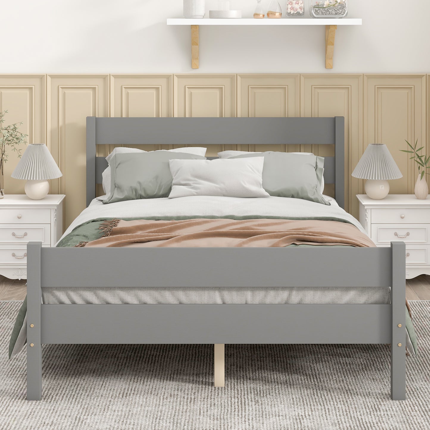 Full Bed with Headboard and Footboard,Grey(New SKU:W504P149038)