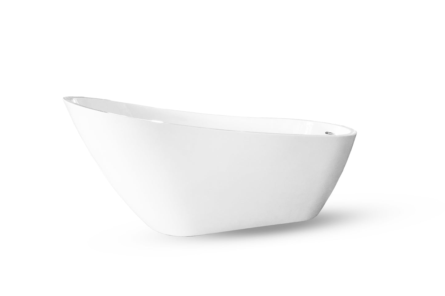 67" Acrylic Freestanding Slipper Bathtub: Gloss White Finish, Chrome Overflow & Pop-Up Drain