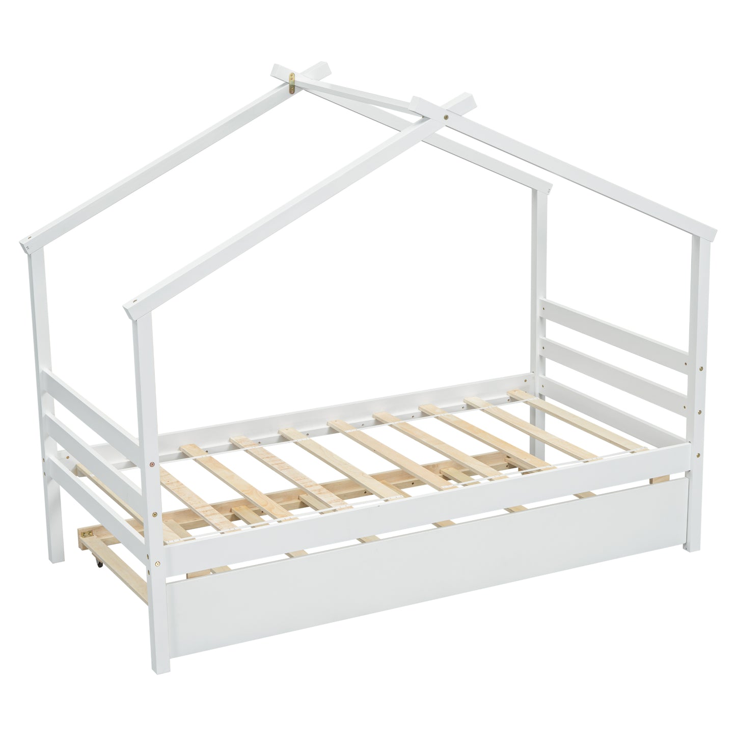 Twin Size  House-shaped Bed with Trundle,White