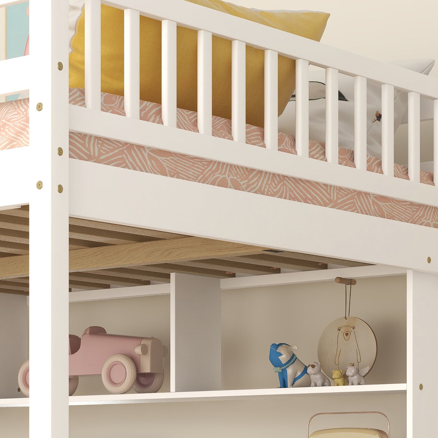 Full Size Loft Bed with Built-in Desk, Bookshelves and Storage Staircase,White(Old SKU:W504S00110)