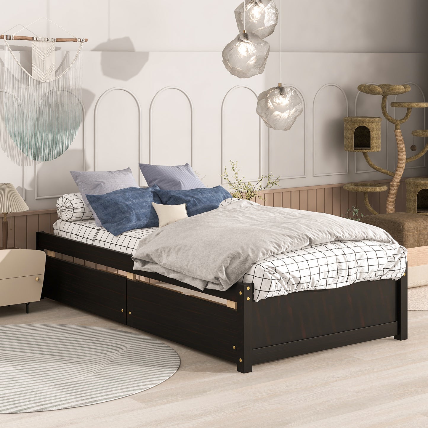 Twin Bed with 2 Drawers, Solid Wood, No Box Spring Needed ,Espresso(Old SKU:W50441670)