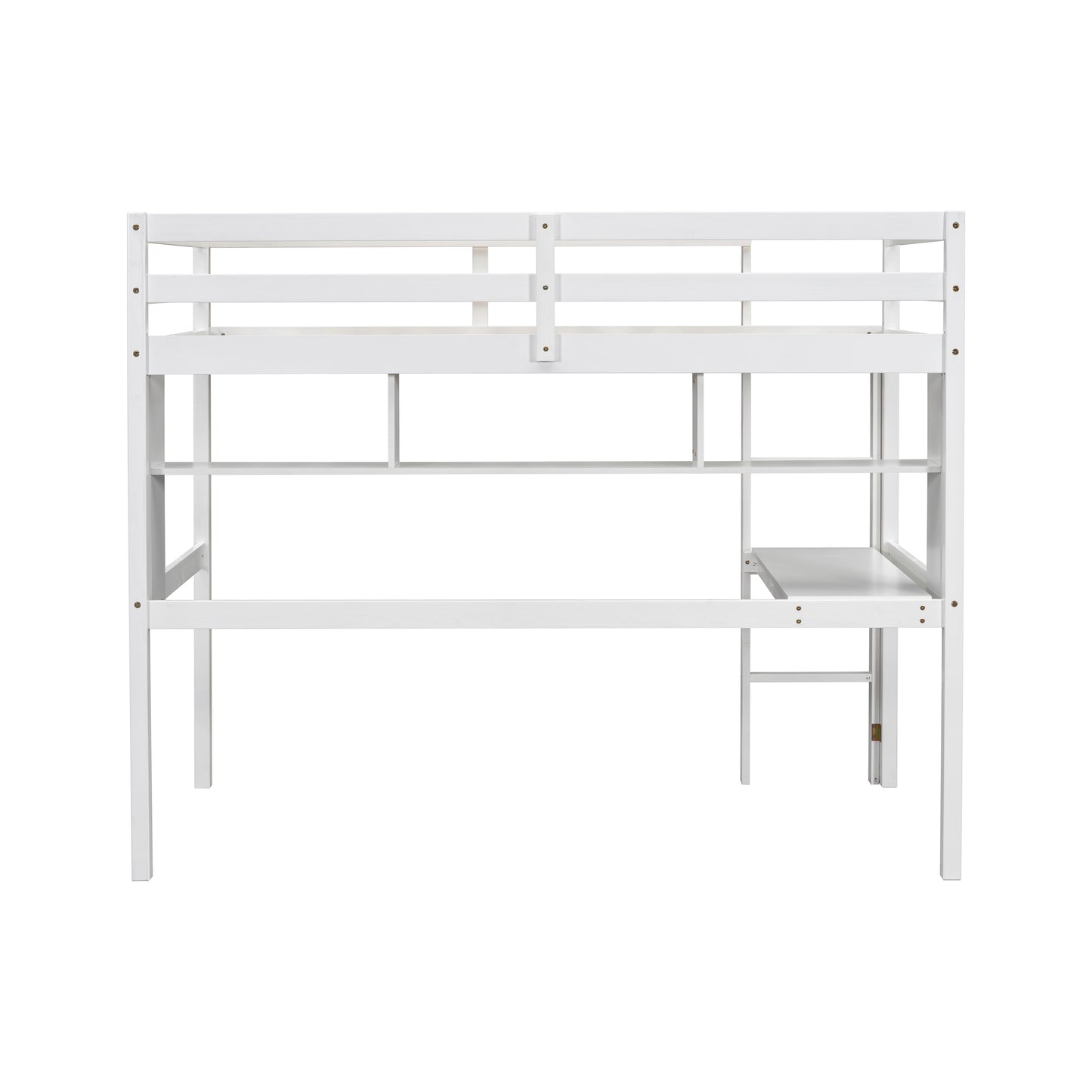 Twin Loft Bed with built-in desk and bookcase of three compartments, Guardrails and Ladder,White