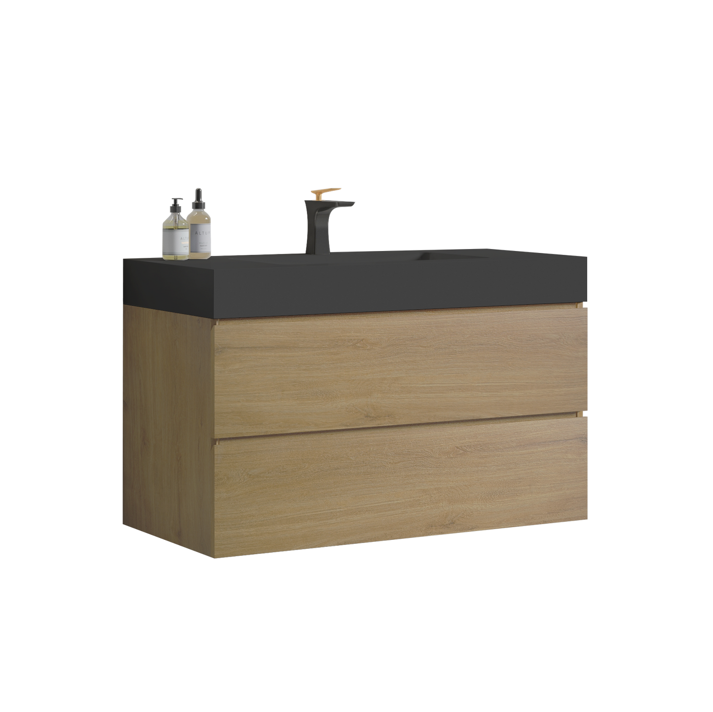 U092-Alice36W-106 Alice 36" Natural oak Bathroom Vanity with Sink, Large Storage Wall Mounted Floating Bathroom Vanity for Modern Bathroom, One-Piece Black Sink Basin without Drain, Pre-assembled