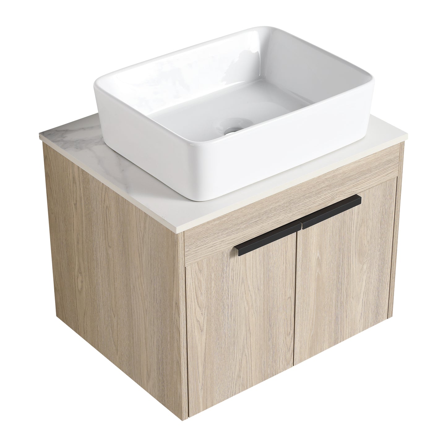 24 " Modern Design Float Bathroom Vanity With Ceramic Basin Set,  Wall Mounted White Oak Vanity  With Soft Close Door,KD-Packing,KD-Packing,2 Pieces Parcel(TOP-BAB110MOWH)