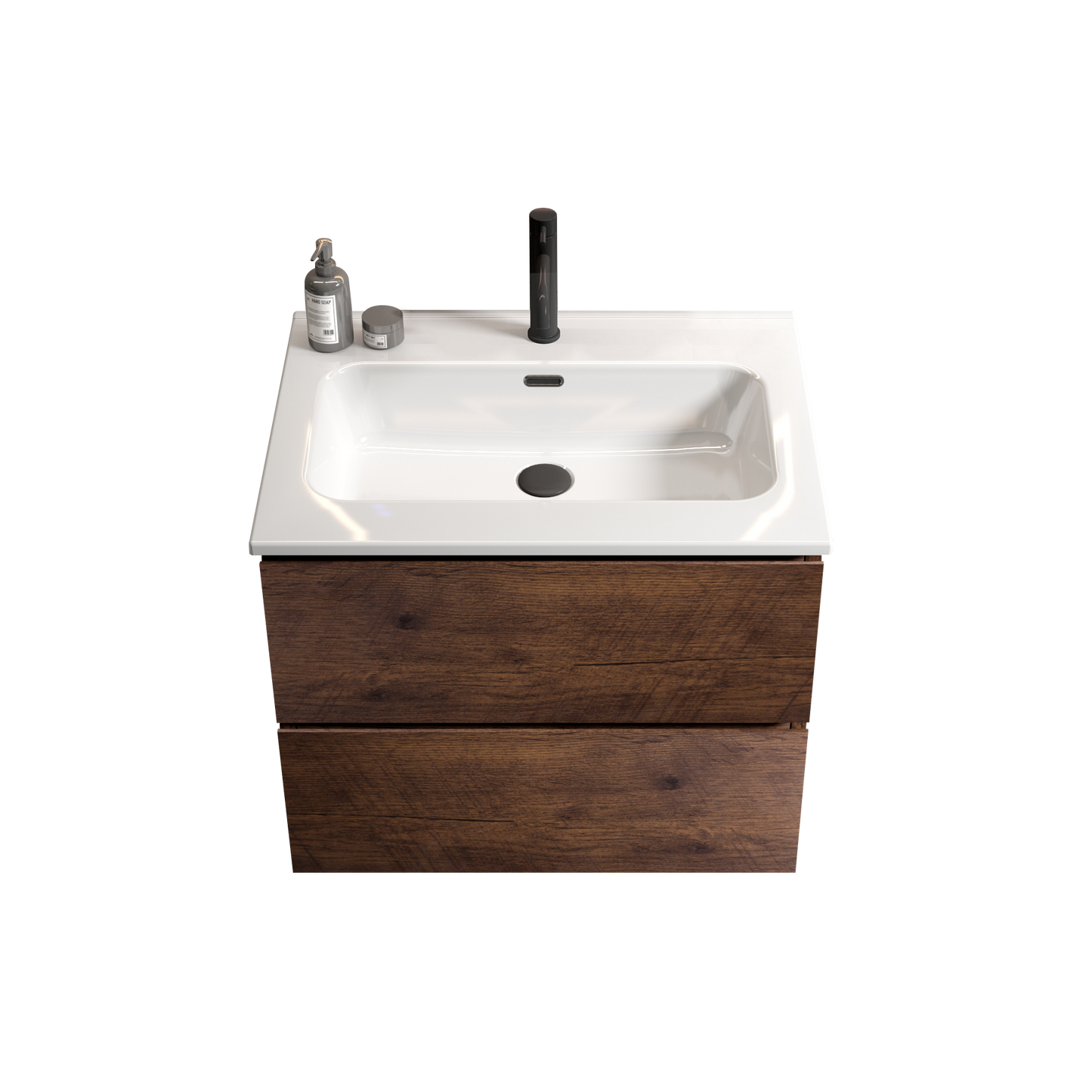 Wall Mount 24" Walnut Bathroom Vanity with Ceramic Sink with one faucet hole, Large Storage Floating Bathroom Vanity for Modern Bathroom, One-Piece Sink Basin without Drain and Faucet, Pre-assembled