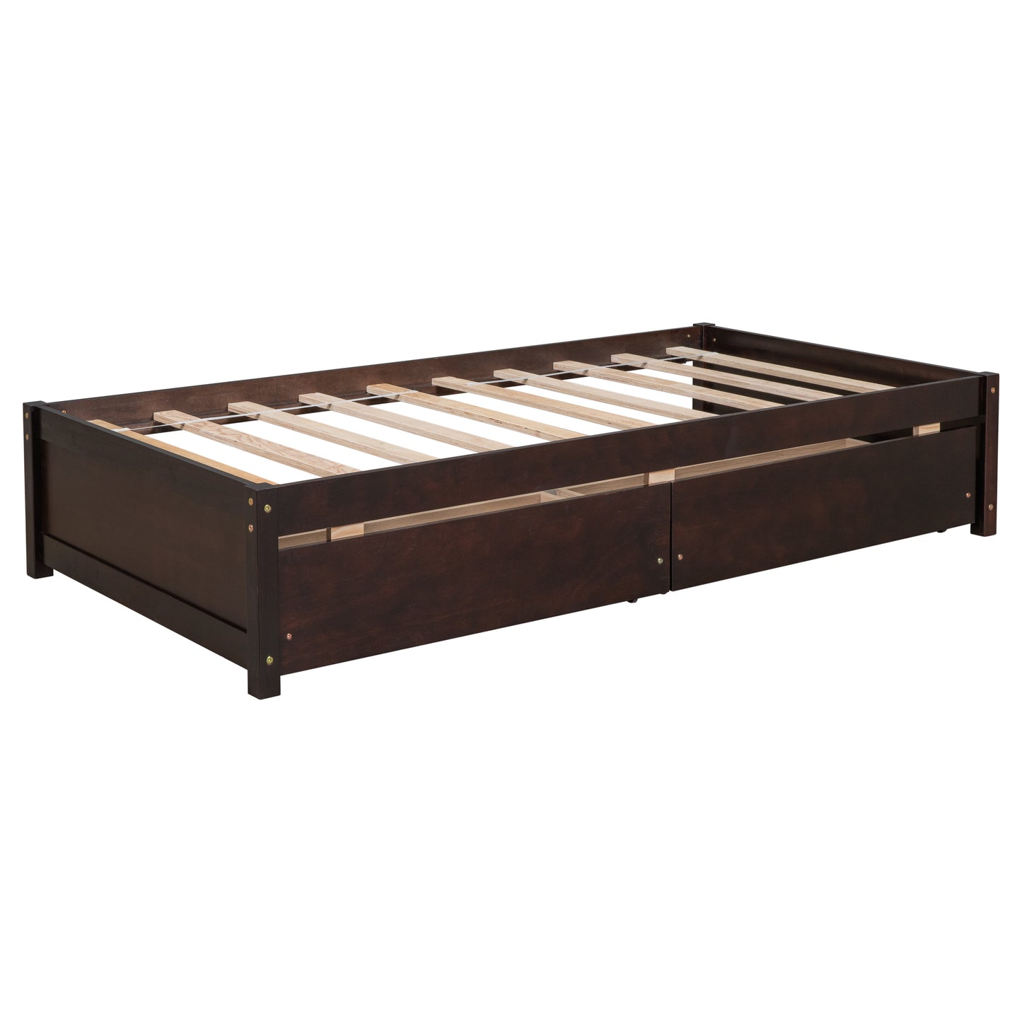 Twin Bed with 2 Drawers, Solid Wood, No Box Spring Needed ,Espresso(Old SKU:W50441670)