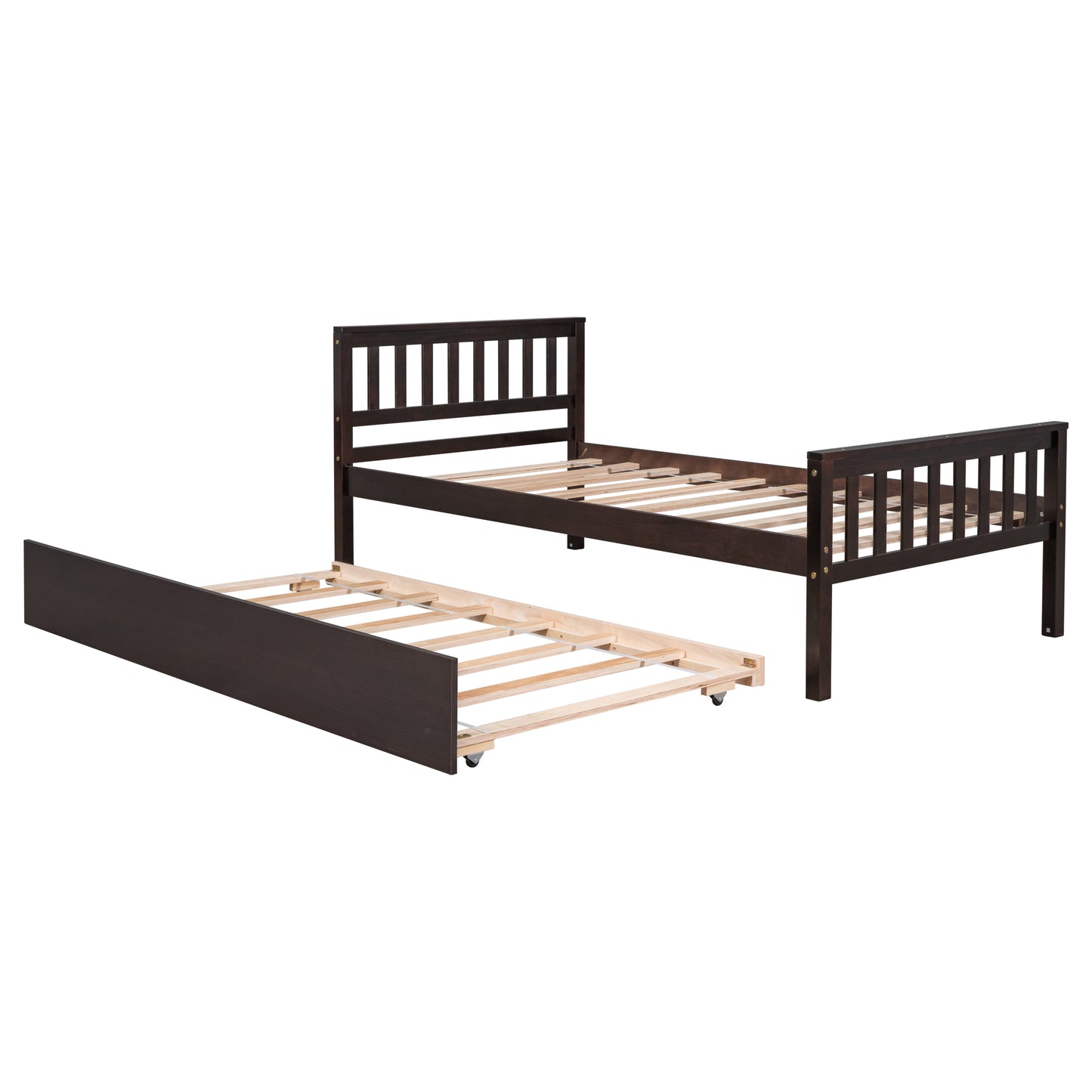 Twin Bed with Trundle, Platform Bed Frame with Headboard and Footboard, for Bedroom Small Living Space,No Box Spring Needed,Espresso(Old SKU:W50440557)