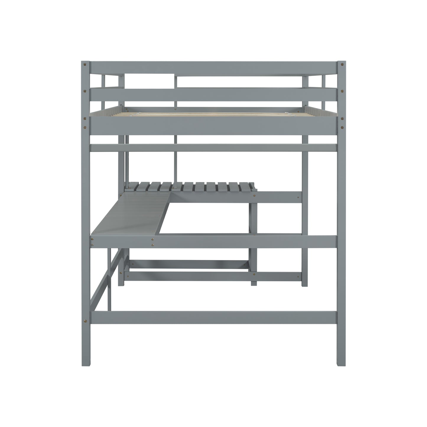 Full Loft Bed with Built-in Desk, Ladder Platform, Ladders, Guardrails,Grey